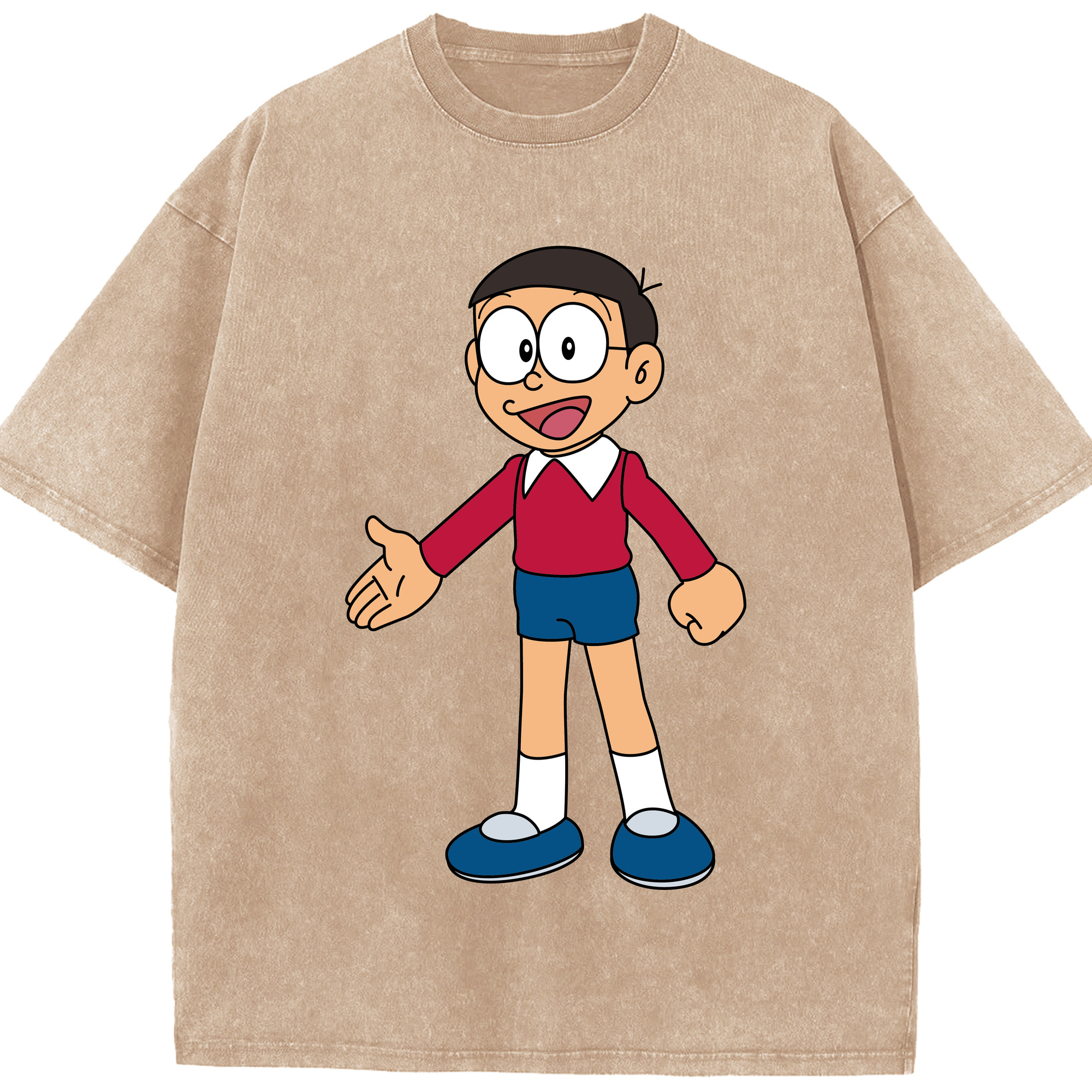 （画像用） ドラえもん 野比 のび太 Doraemon Nobita Nobi 綿100% ヴィンテージ風 半袖Tシャツ（フロントプリント）