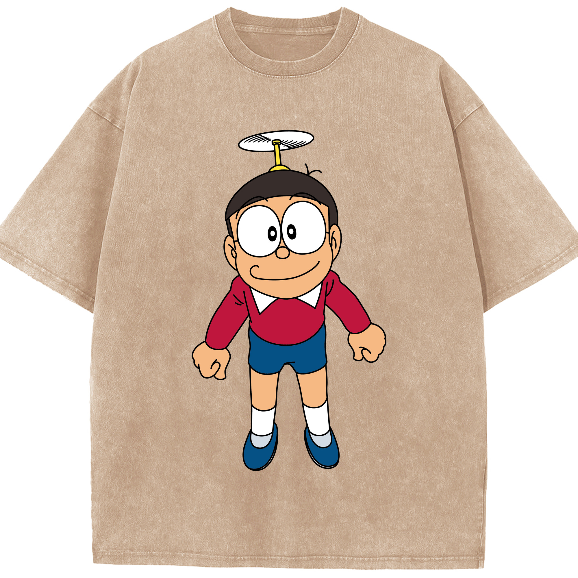 （画像用） ドラえもん 野比 のび太 Doraemon Nobita Nobi 綿100% ヴィンテージ風 半袖Tシャツ（フロントプリント）