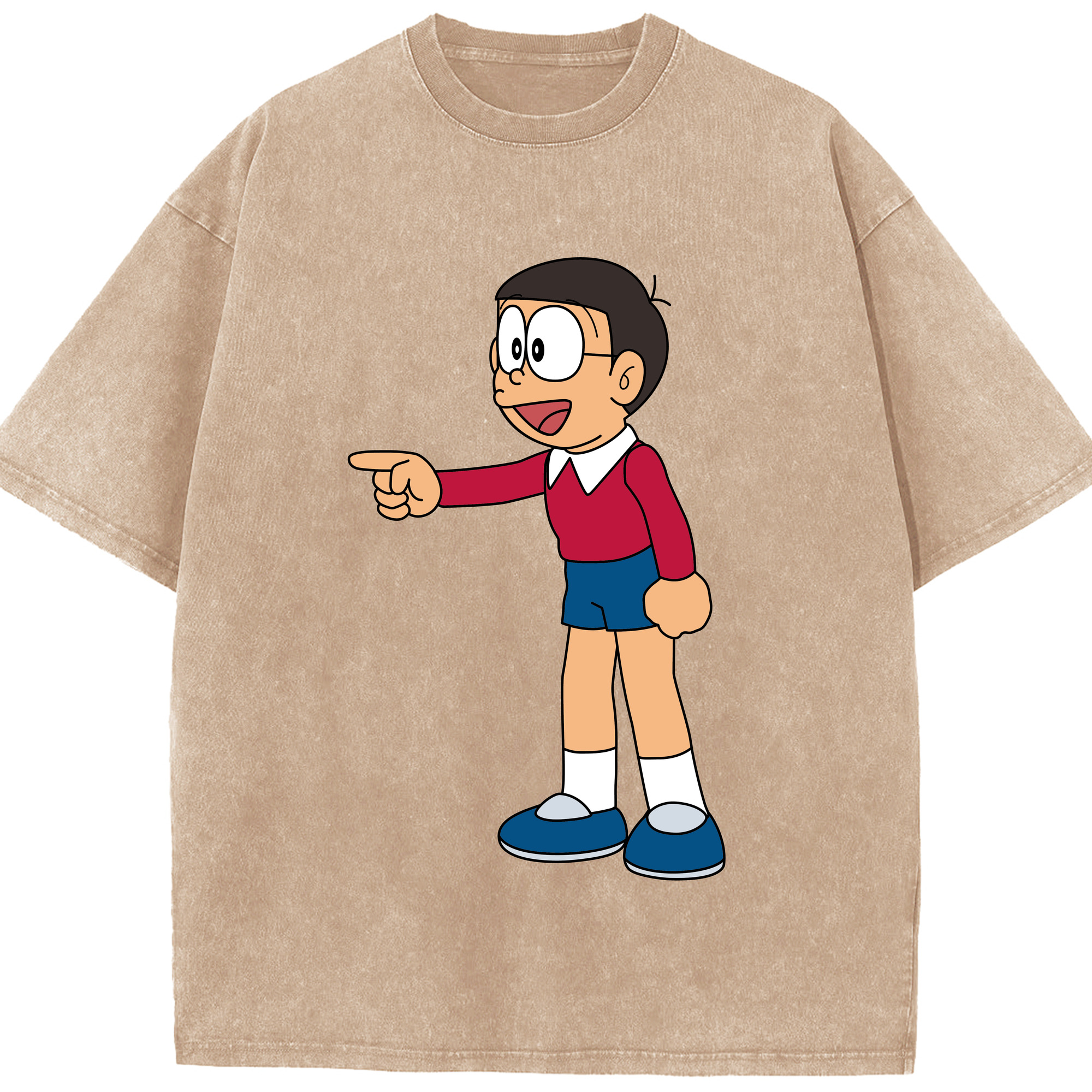 （画像用） ドラえもん 野比 のび太 Doraemon Nobita Nobi 綿100% ヴィンテージ風 半袖Tシャツ（フロントプリント）