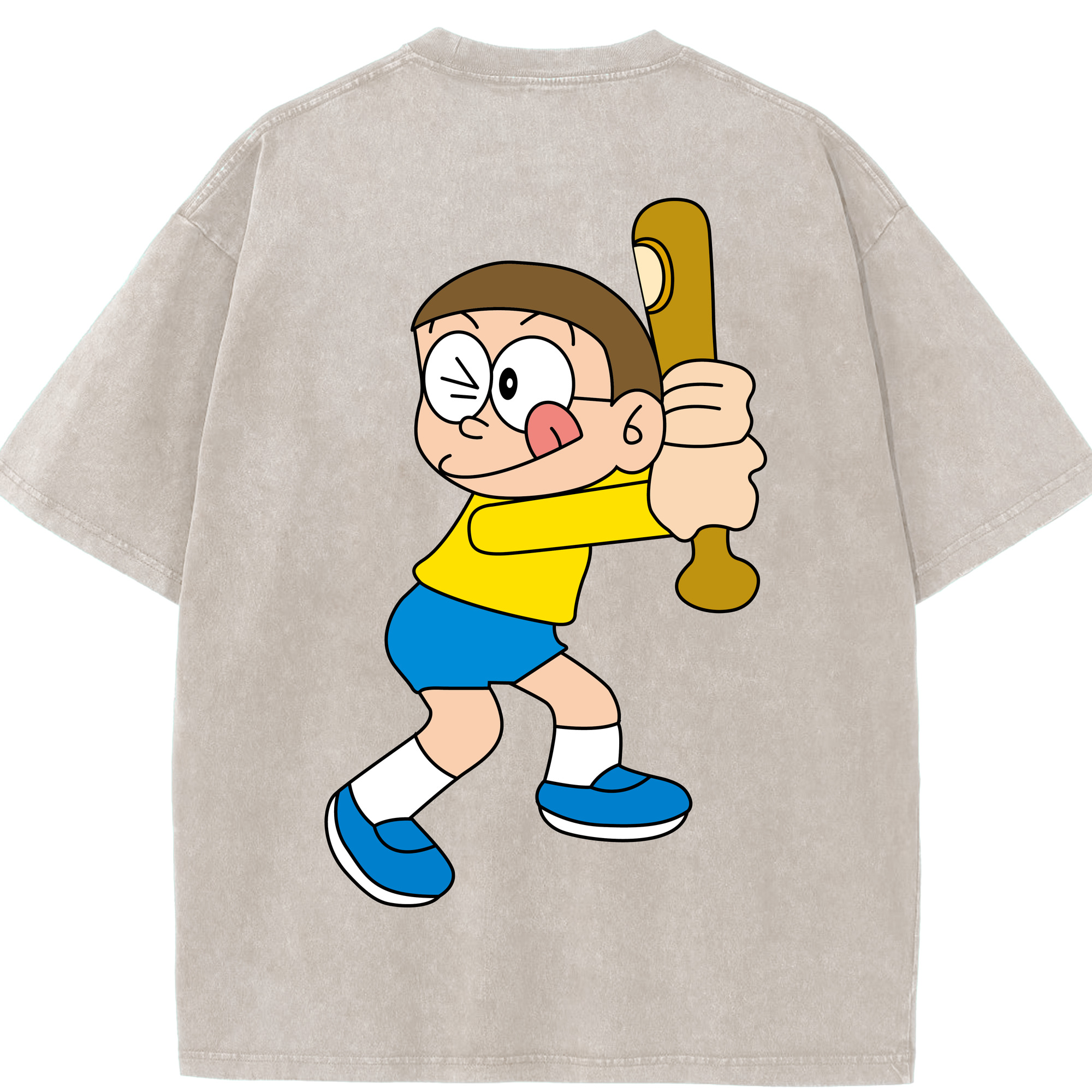 （画像用） ドラえもん 野比 のび太 Doraemon Nobita Nobi 綿100% ヴィンテージ風 半袖Tシャツ（背面プリント）