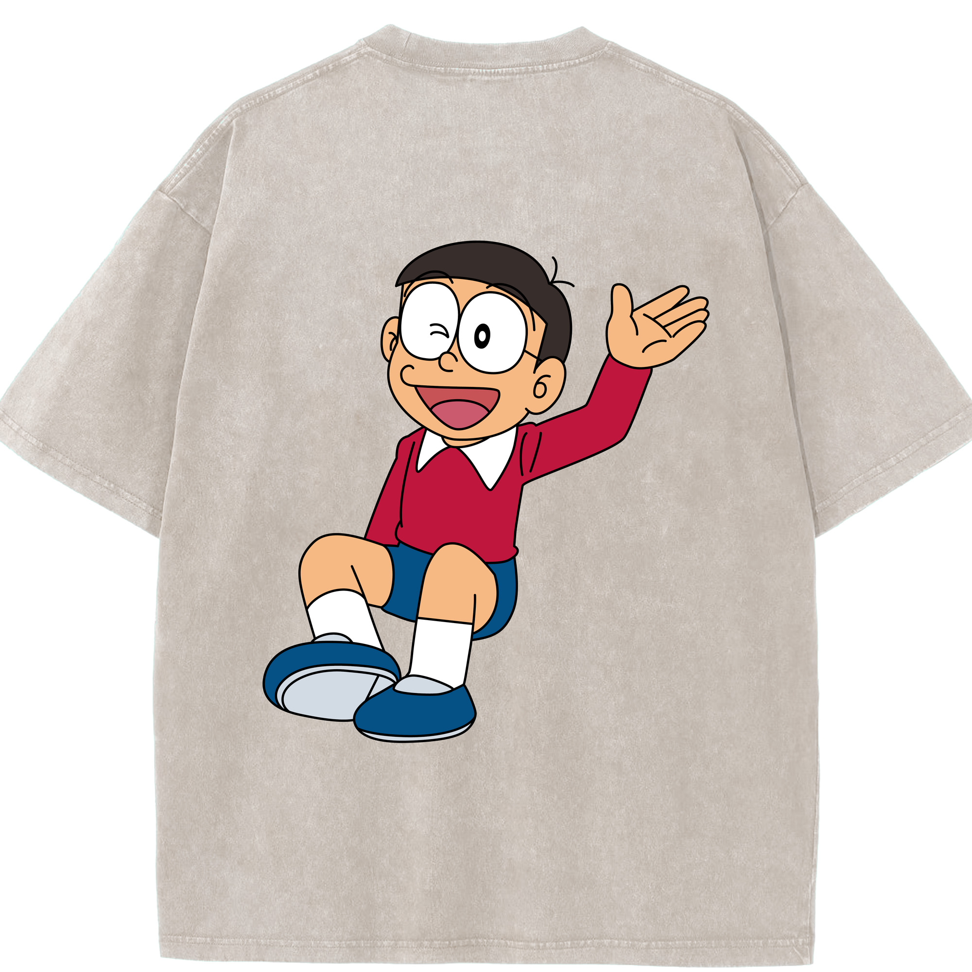 （画像用） ドラえもん 野比 のび太 Doraemon Nobita Nobi 綿100% ヴィンテージ風 半袖Tシャツ（背面プリント）