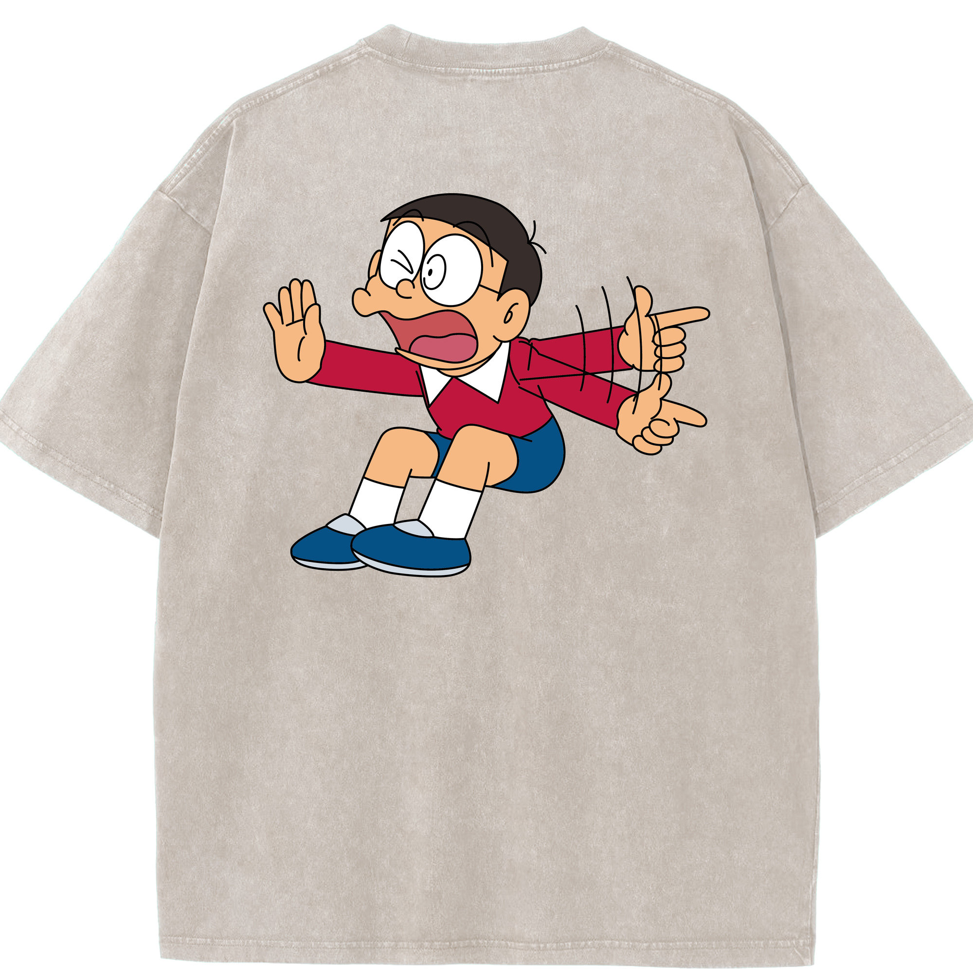 （画像用） ドラえもん 野比 のび太 Doraemon Nobita Nobi 綿100% ヴィンテージ風 半袖Tシャツ（背面プリント）