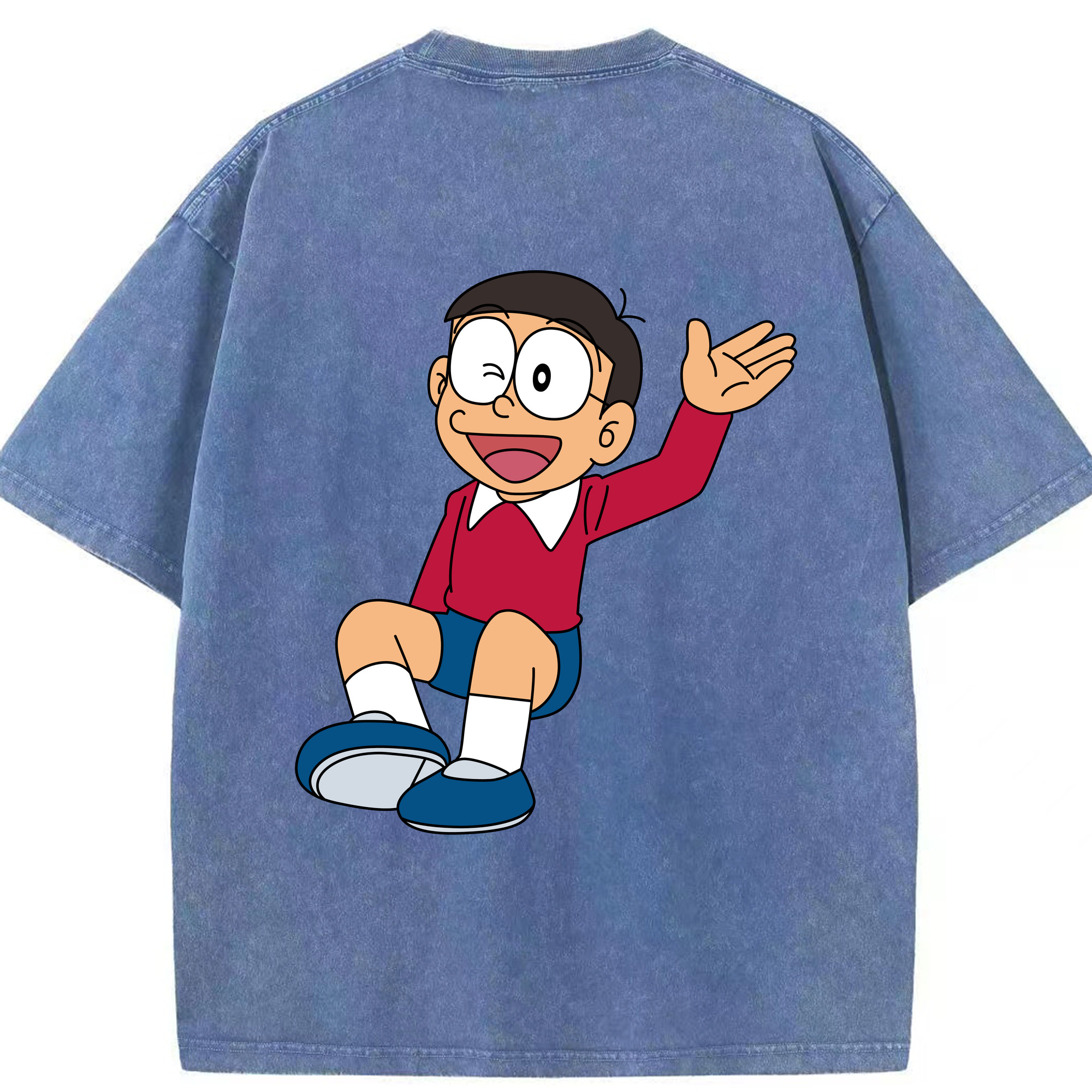 （画像用） ドラえもん 野比 のび太 Doraemon Nobita Nobi 綿100% ヴィンテージ風 半袖Tシャツ（背面プリント）