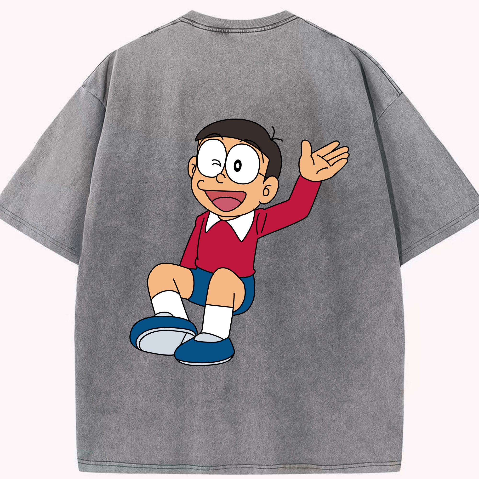 （画像用） ドラえもん 野比 のび太 Doraemon Nobita Nobi 綿100% ヴィンテージ風 半袖Tシャツ（背面プリント）