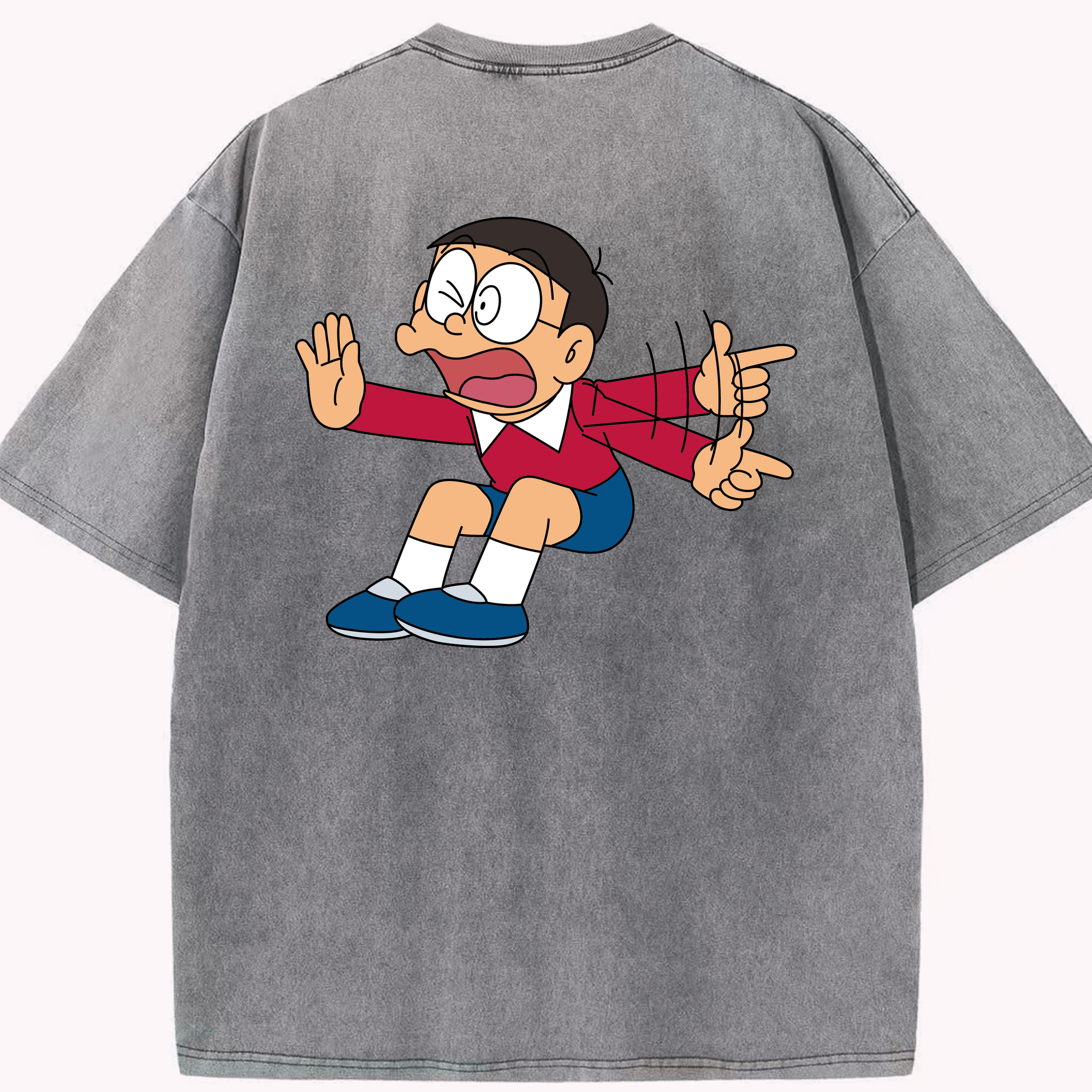 （画像用） ドラえもん 野比 のび太 Doraemon Nobita Nobi 綿100% ヴィンテージ風 半袖Tシャツ（背面プリント）