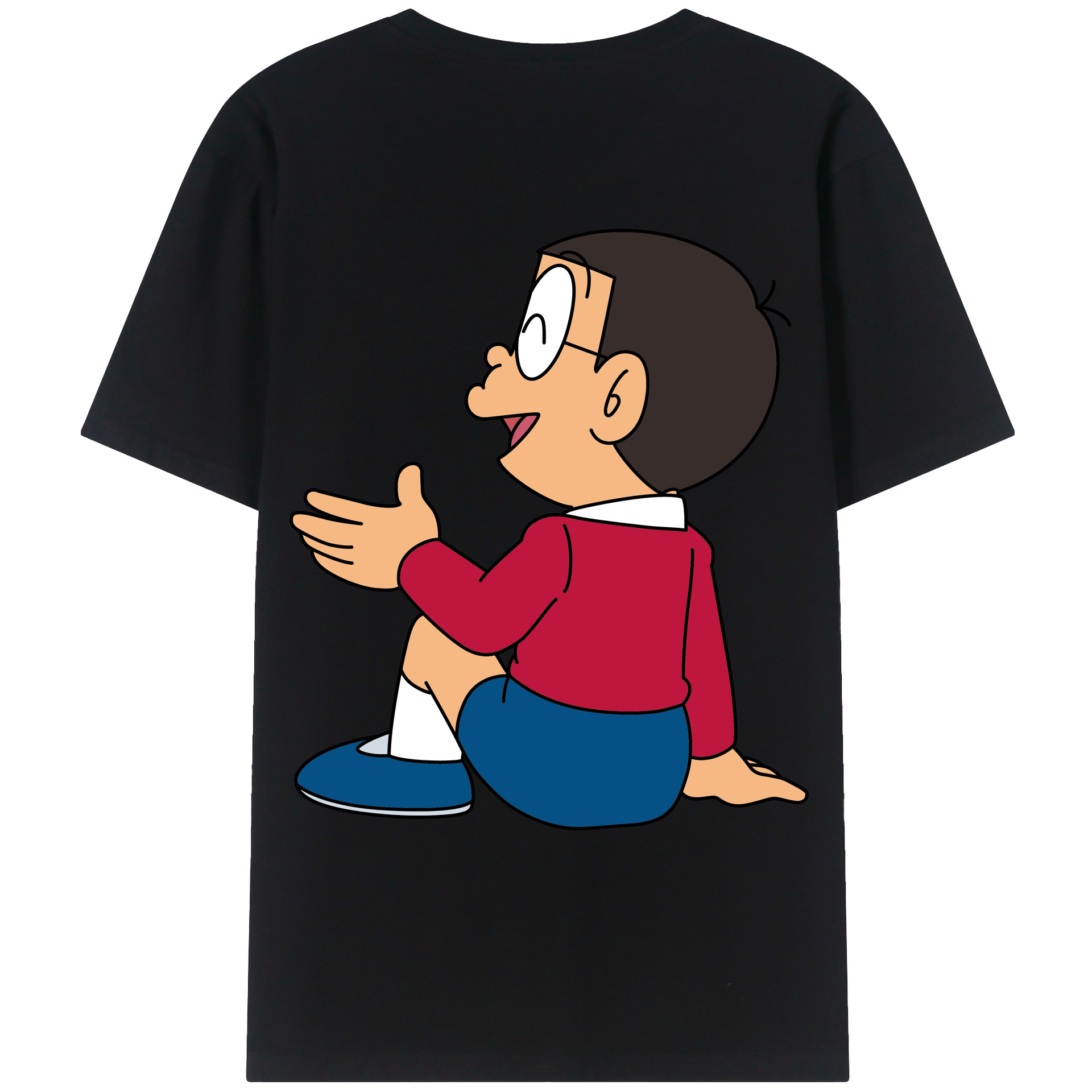 （画像用） ドラえもん 野比 のび太 Doraemon Nobita Nobi 綿100％ メンズ半袖Tシャツ（バックプリント） 通気性