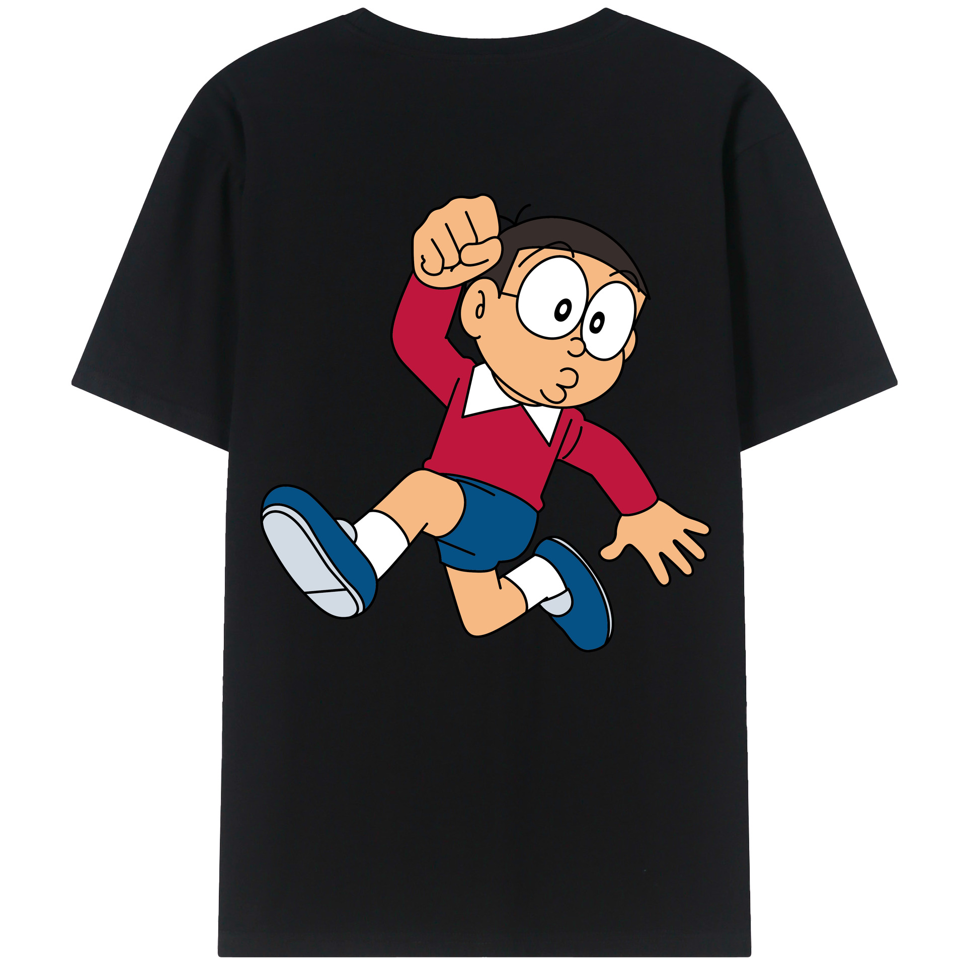 （画像用） ドラえもん 野比 のび太 Doraemon Nobita Nobi 綿100％ メンズ半袖Tシャツ（バックプリント） 通気性