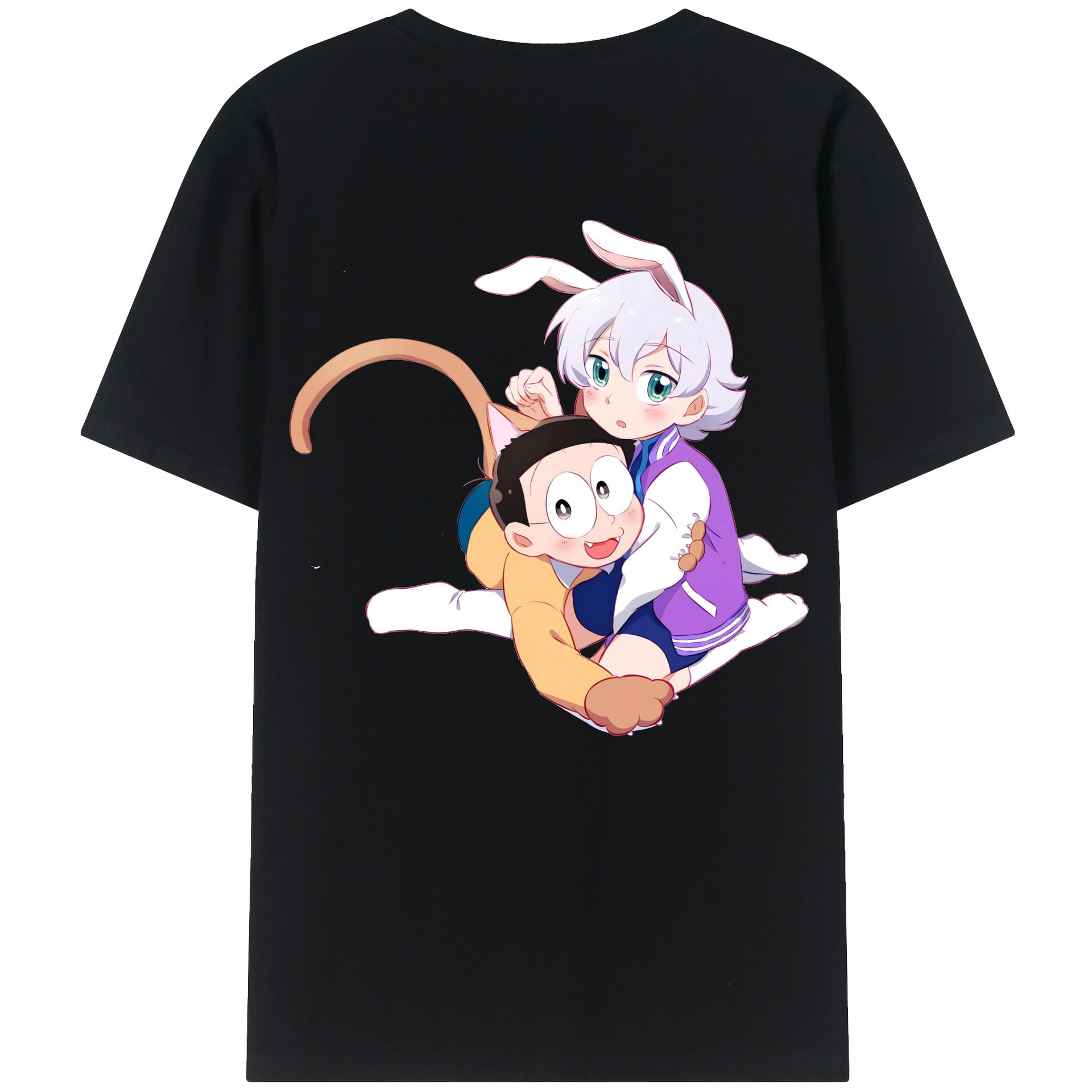 （画像用） ドラえもん 野比 のび太 Doraemon Nobita Nobi 綿100％ メンズ半袖Tシャツ（バックプリント） 通気性