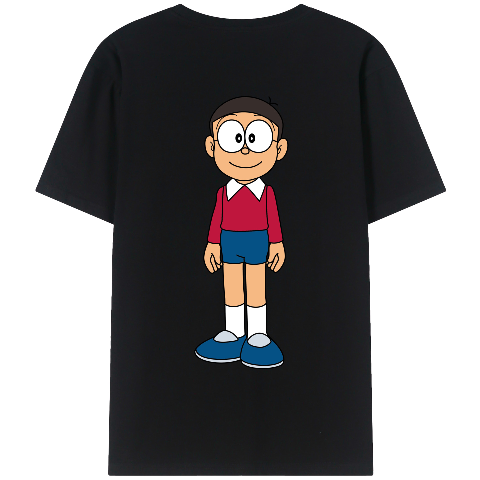 （画像用） ドラえもん 野比 のび太 Doraemon Nobita Nobi 綿100％ メンズ半袖Tシャツ（バックプリント） 通気性