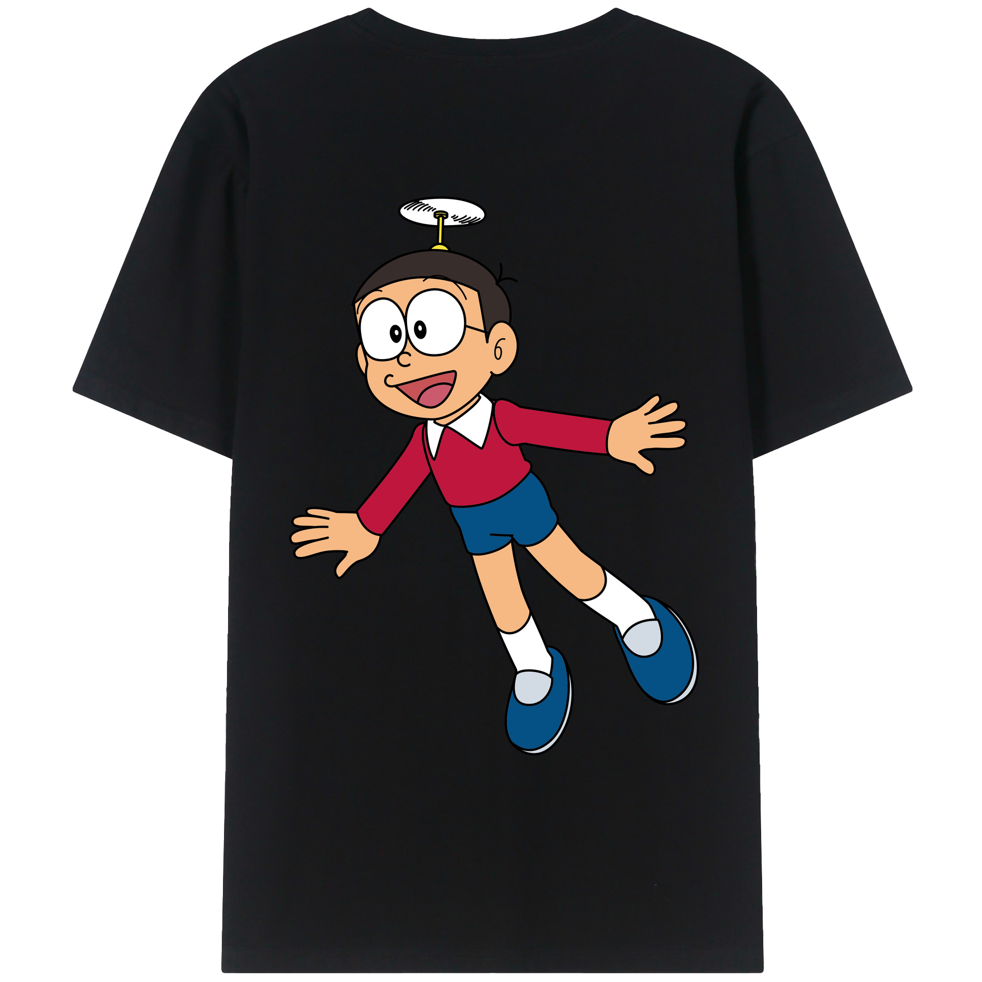 （画像用） ドラえもん 野比 のび太 Doraemon Nobita Nobi 綿100％ メンズ半袖Tシャツ（バックプリント） 通気性