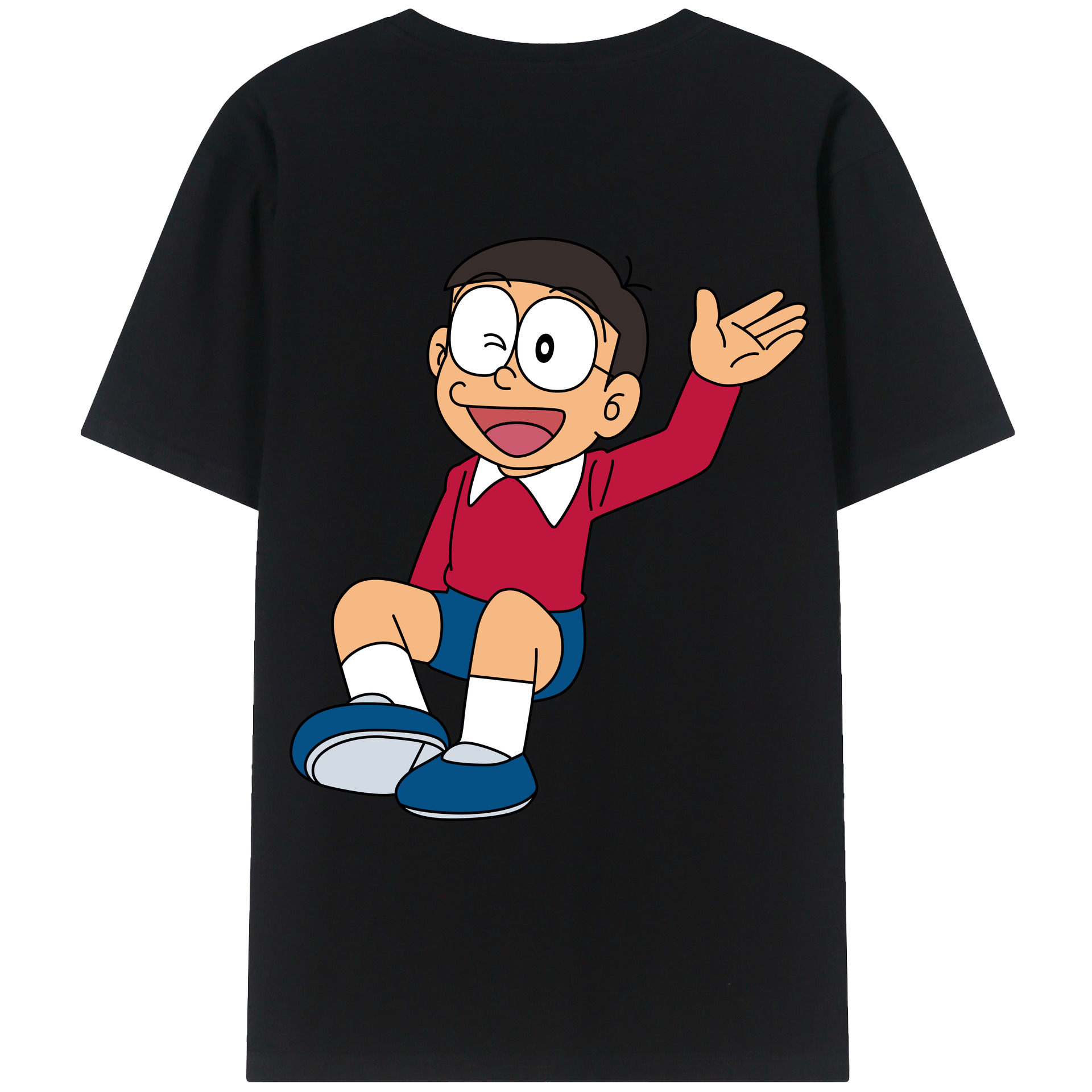 （画像用） ドラえもん 野比 のび太 Doraemon Nobita Nobi 綿100％ メンズ半袖Tシャツ（バックプリント） 通気性