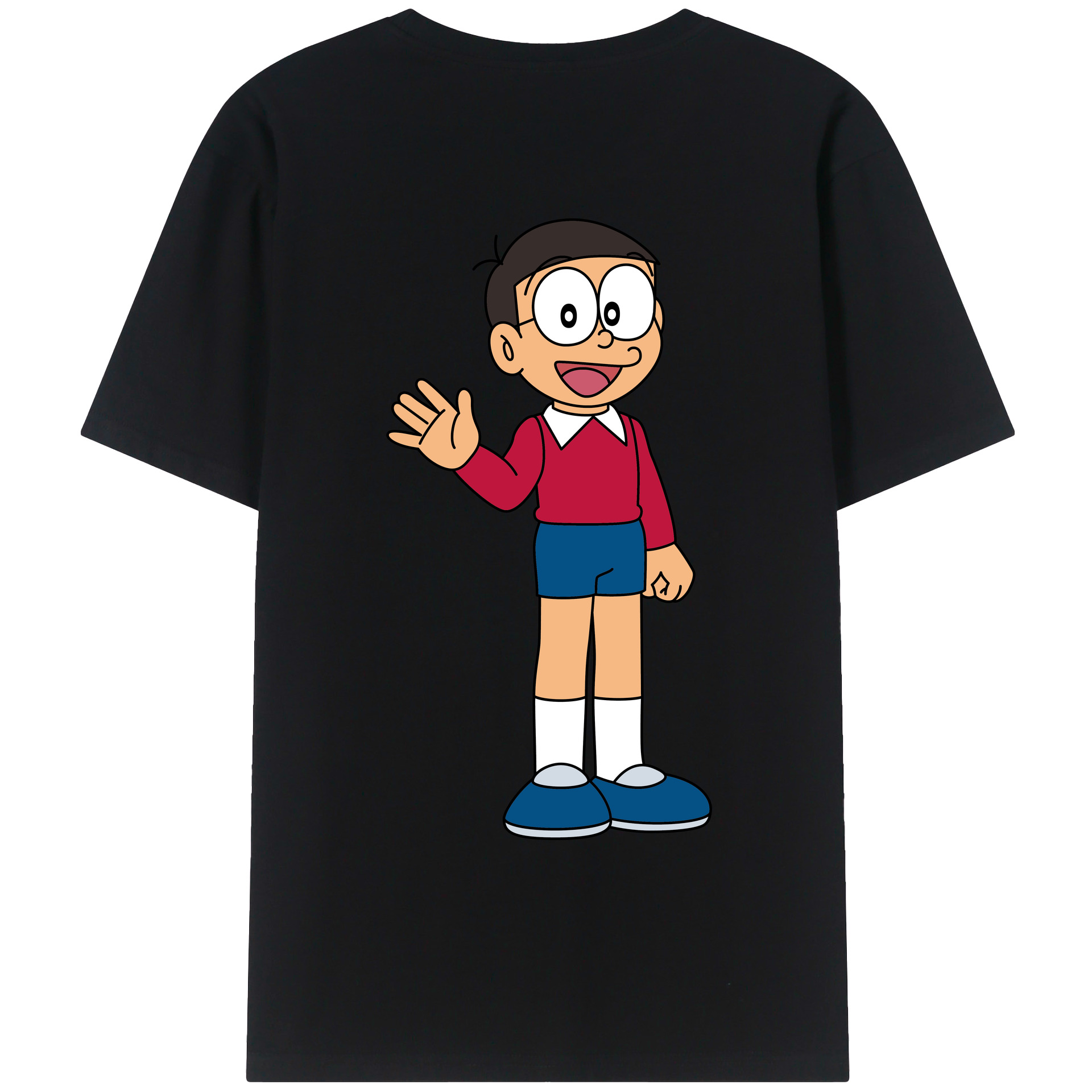 （画像用） ドラえもん 野比 のび太 Doraemon Nobita Nobi 綿100％ メンズ半袖Tシャツ（バックプリント） 通気性