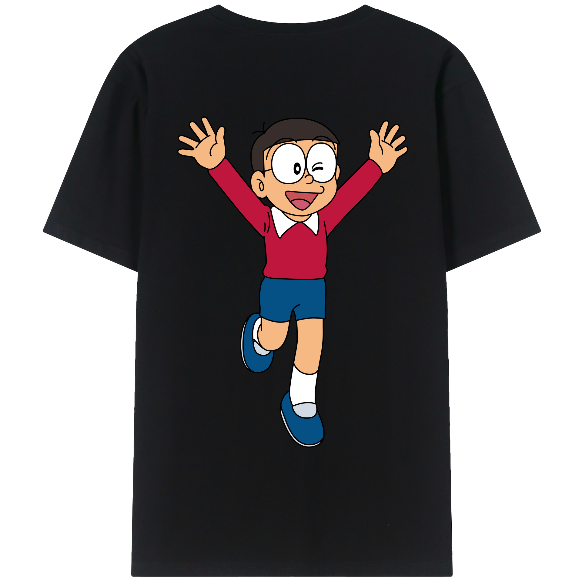 （画像用） ドラえもん 野比 のび太 Doraemon Nobita Nobi 綿100％ メンズ半袖Tシャツ（バックプリント） 通気性