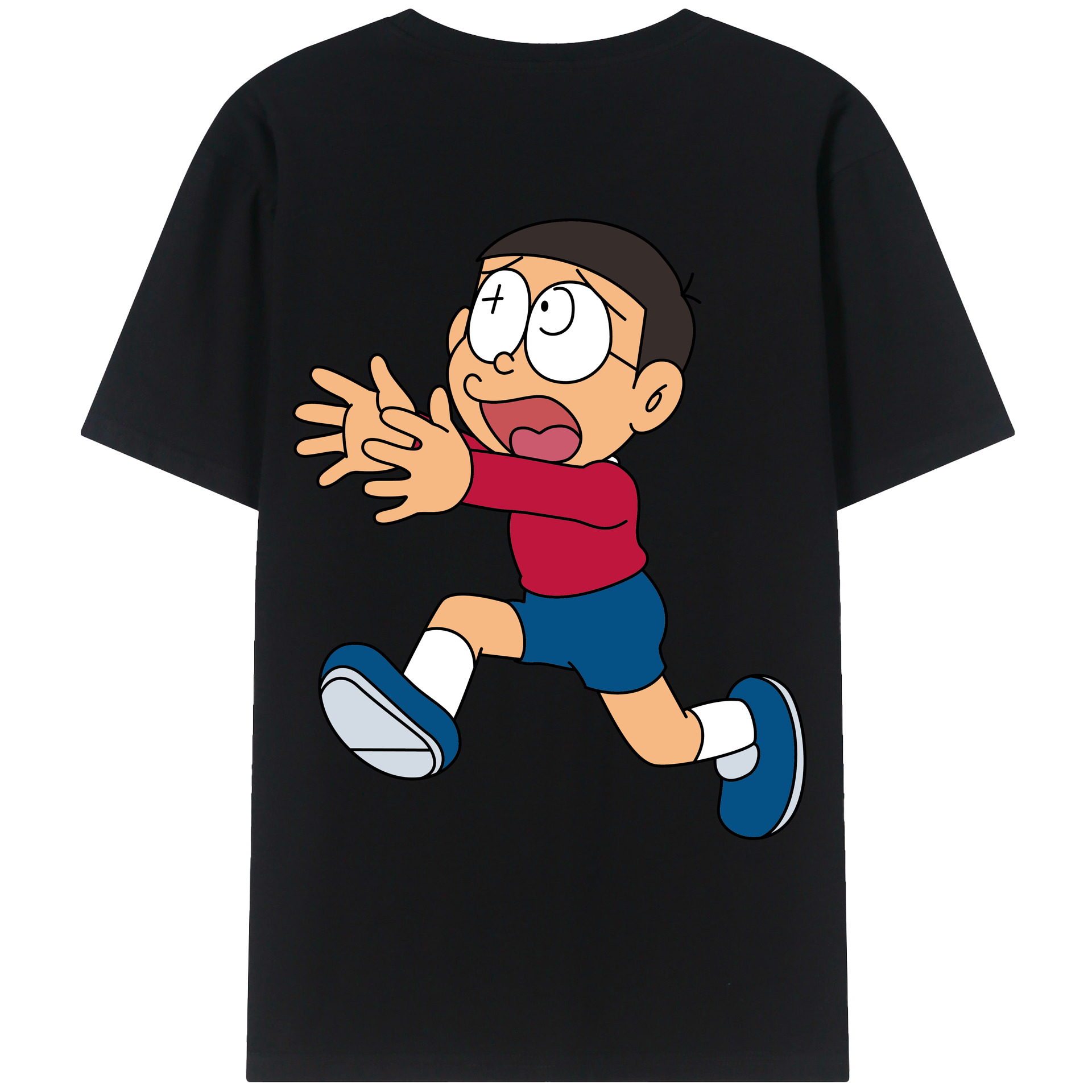 （画像用） ドラえもん 野比 のび太 Doraemon Nobita Nobi 綿100％ メンズ半袖Tシャツ（バックプリント） 通気性