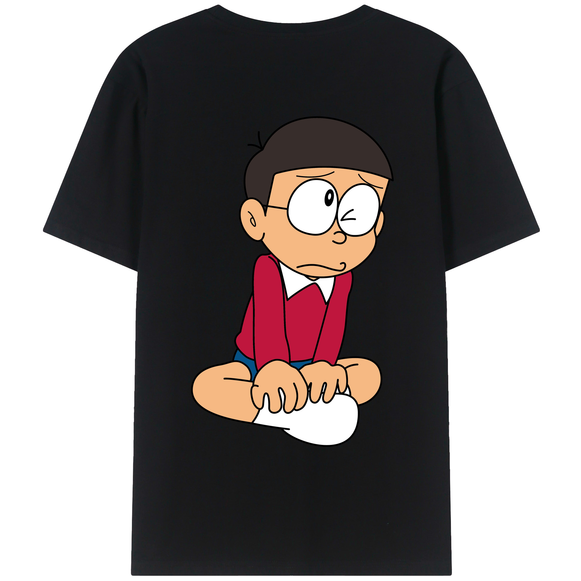 （画像用） ドラえもん 野比 のび太 Doraemon Nobita Nobi 綿100％ メンズ半袖Tシャツ（バックプリント） 通気性