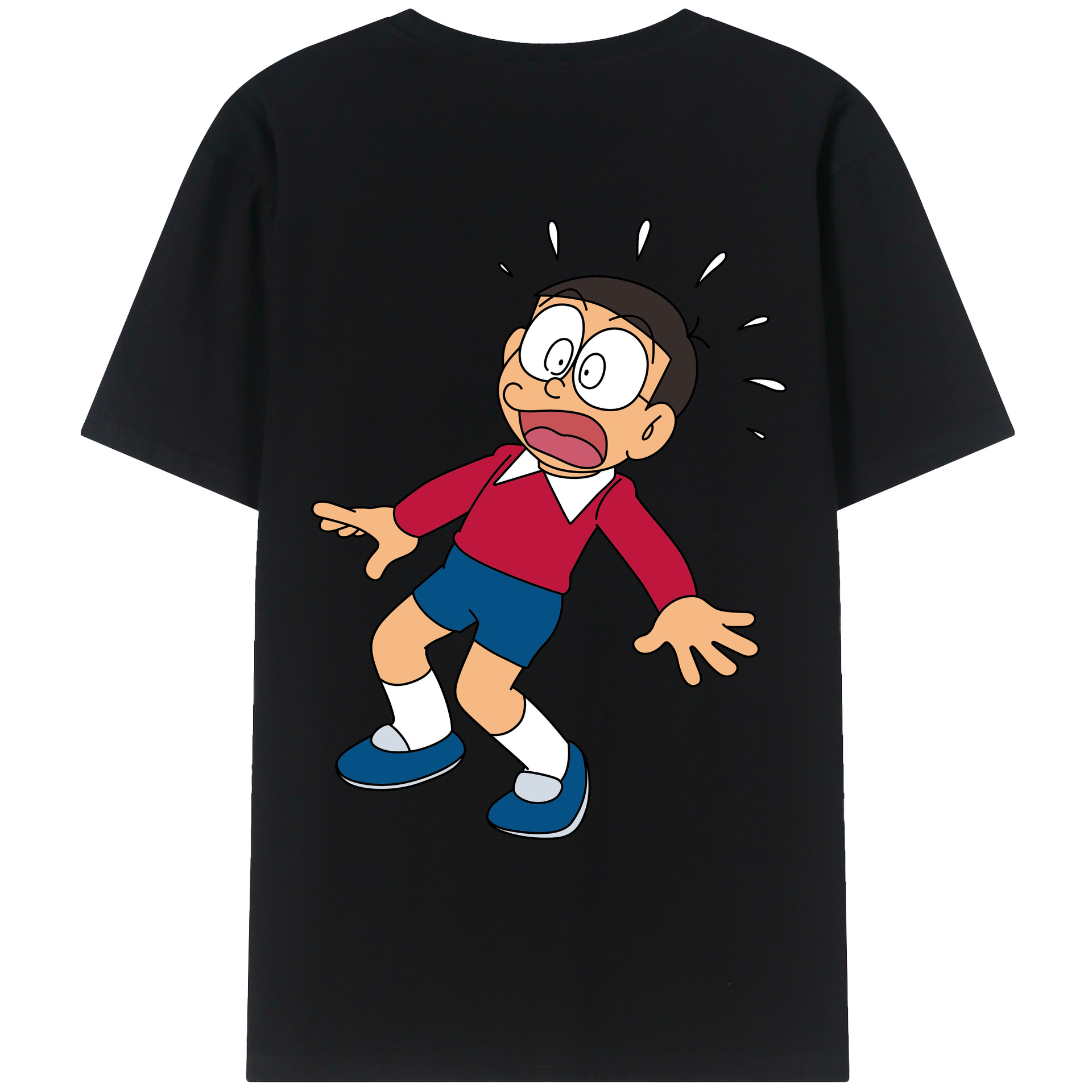 （画像用） ドラえもん 野比 のび太 Doraemon Nobita Nobi 綿100％ メンズ半袖Tシャツ（バックプリント） 通気性