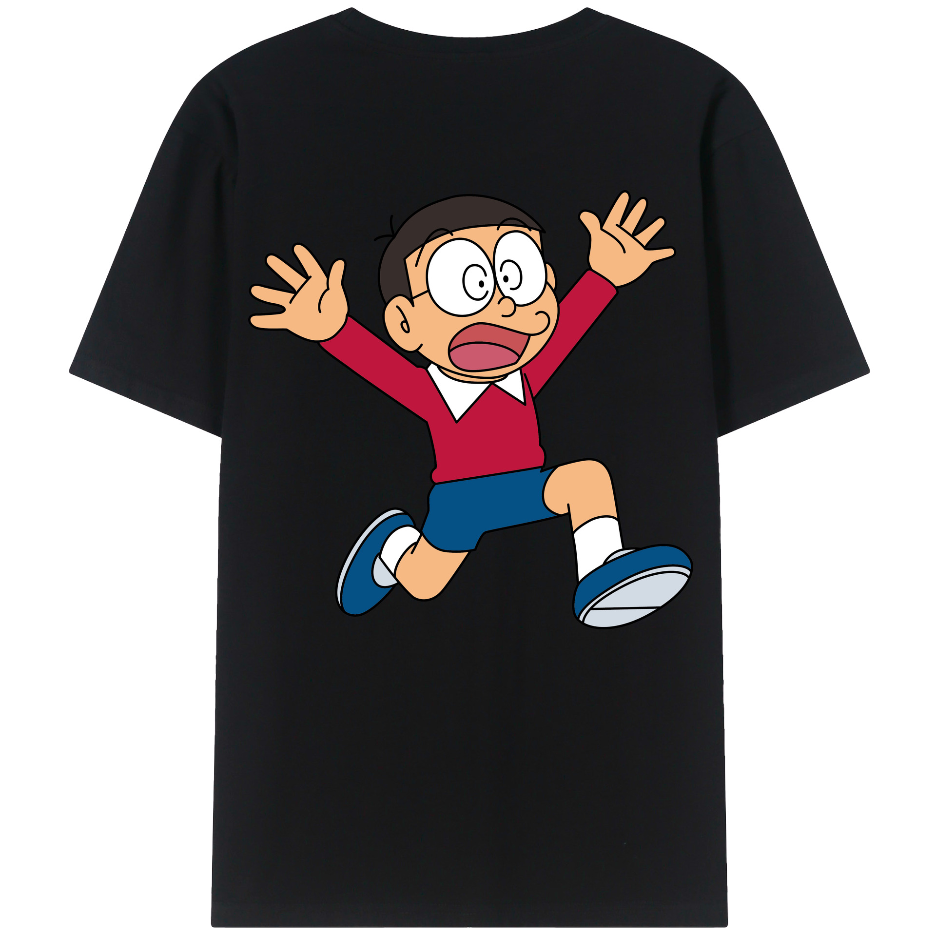（画像用） ドラえもん 野比 のび太 Doraemon Nobita Nobi 綿100％ メンズ半袖Tシャツ（バックプリント） 通気性