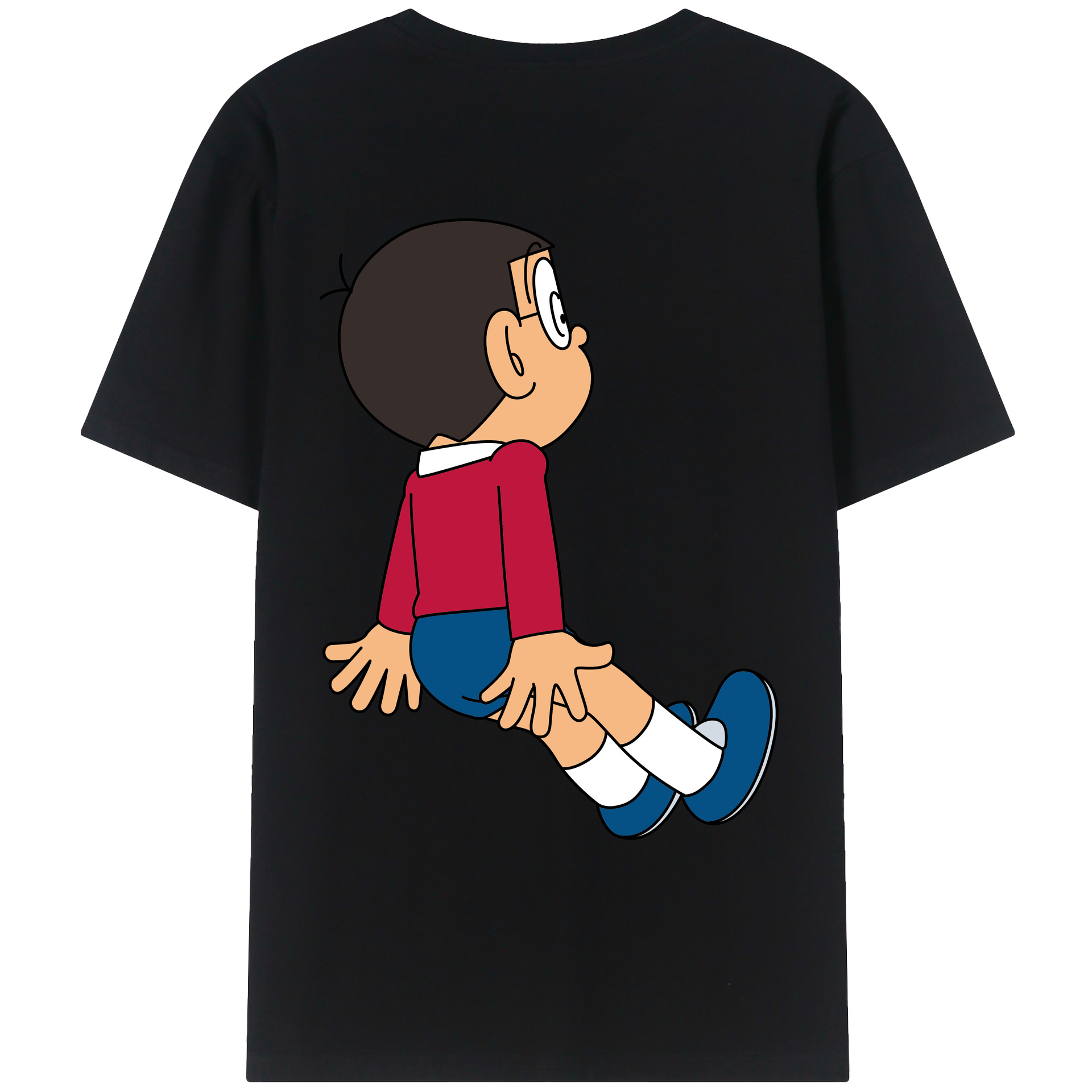 （画像用） ドラえもん 野比 のび太 Doraemon Nobita Nobi 綿100％ メンズ半袖Tシャツ（バックプリント） 通気性