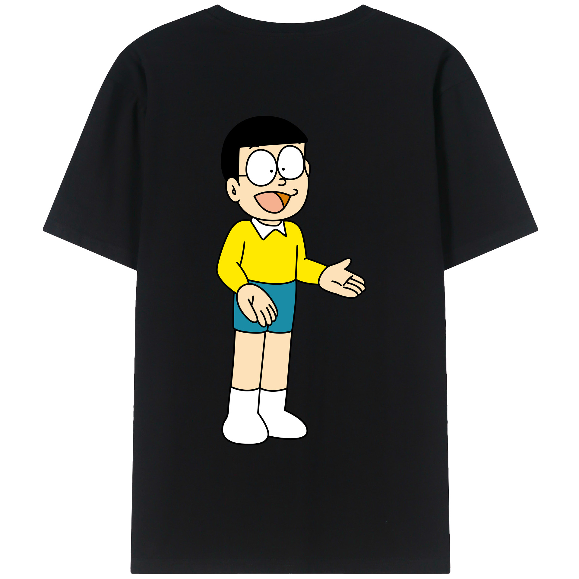 （画像用） ドラえもん 野比 のび太 Doraemon Nobita Nobi 綿100％ メンズ半袖Tシャツ（バックプリント） 通気性