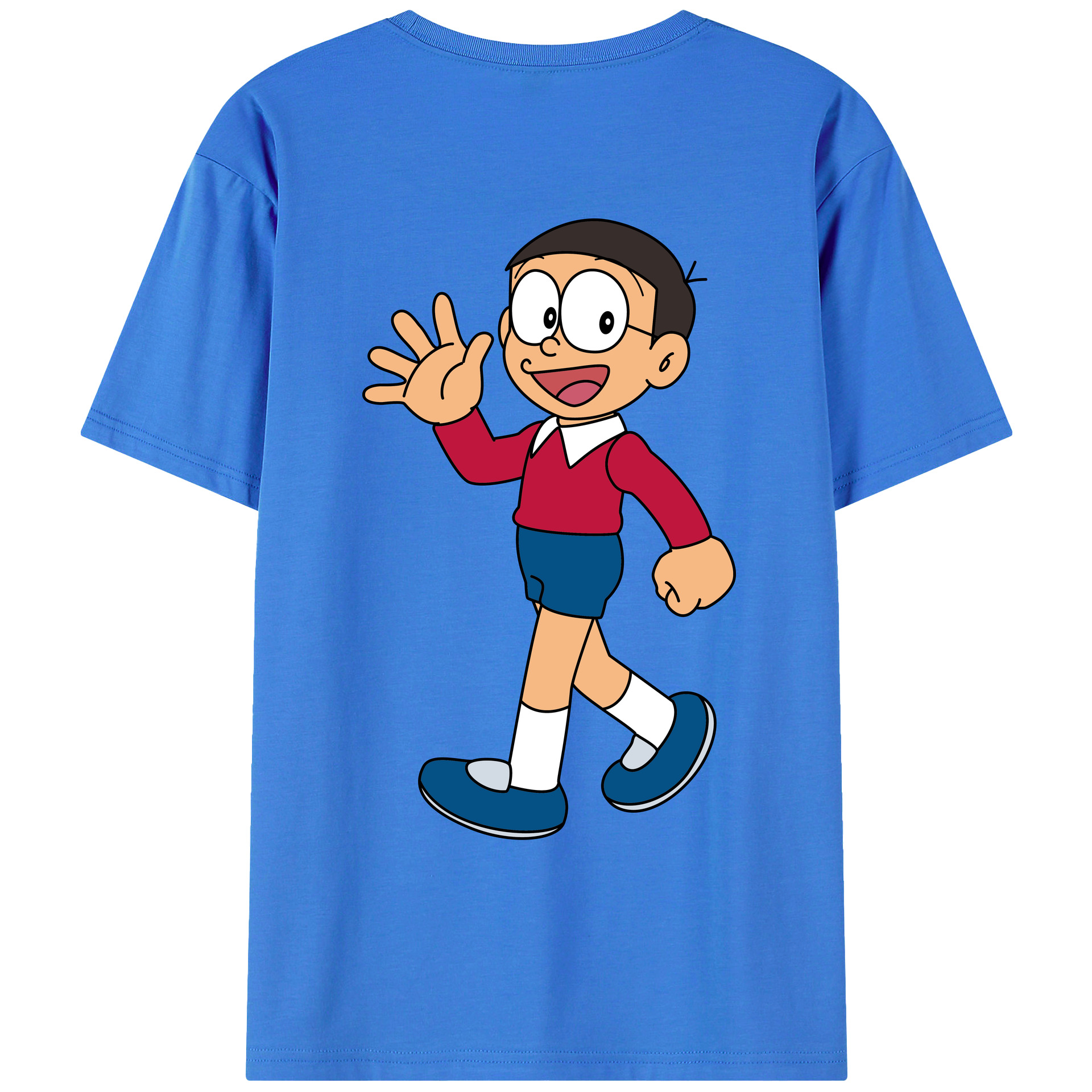 （画像用） ドラえもん 野比 のび太 Doraemon Nobita Nobi 綿100％ メンズ半袖Tシャツ（バックプリント） 通気性