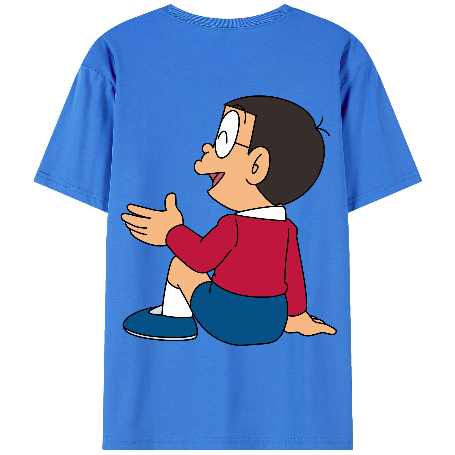 （画像用） ドラえもん 野比 のび太 Doraemon Nobita Nobi 綿100％ メンズ半袖Tシャツ（バックプリント） 通気性