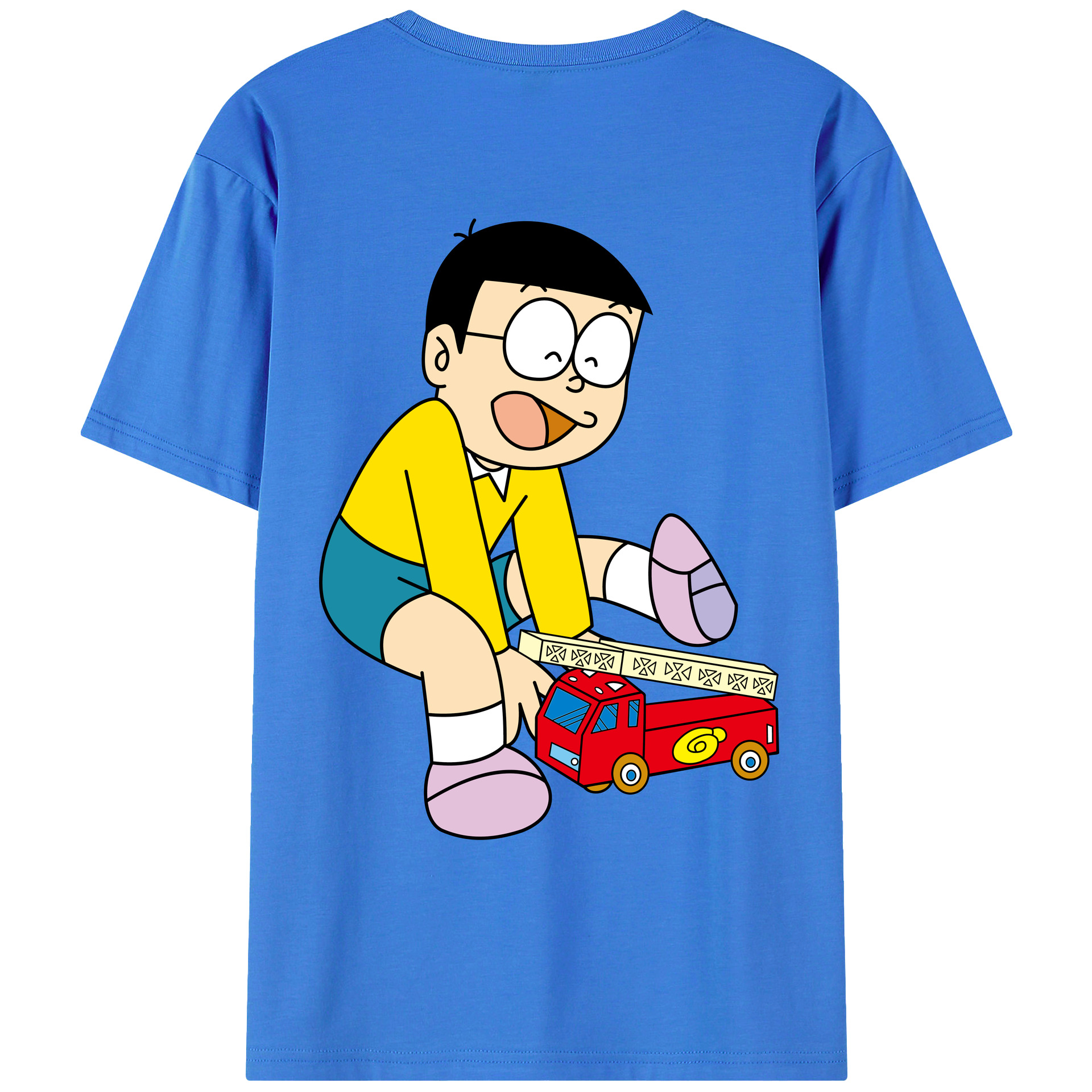 （画像用） ドラえもん 野比 のび太 Doraemon Nobita Nobi 綿100％ メンズ半袖Tシャツ（バックプリント） 通気性