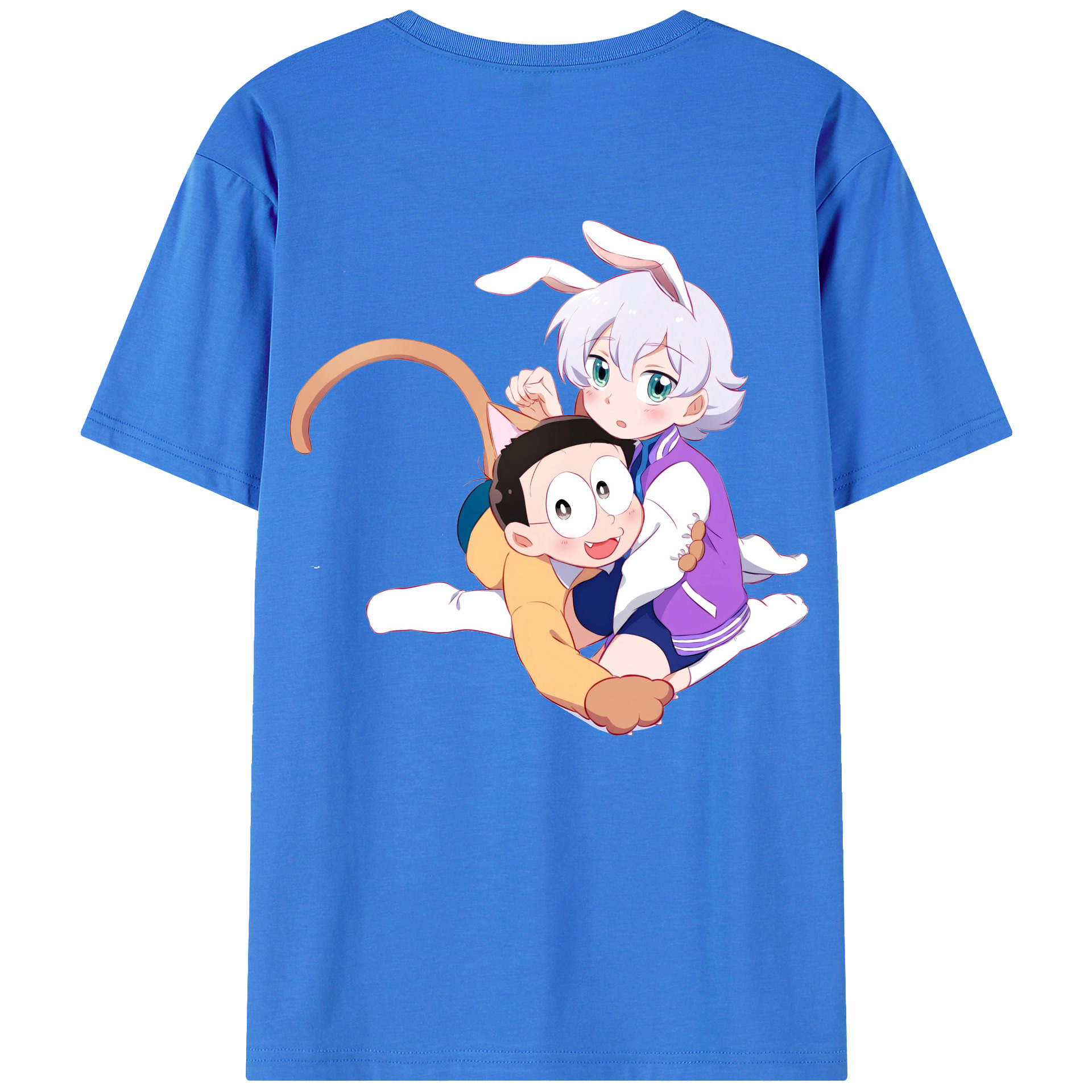 （画像用） ドラえもん 野比 のび太 Doraemon Nobita Nobi 綿100％ メンズ半袖Tシャツ（バックプリント） 通気性