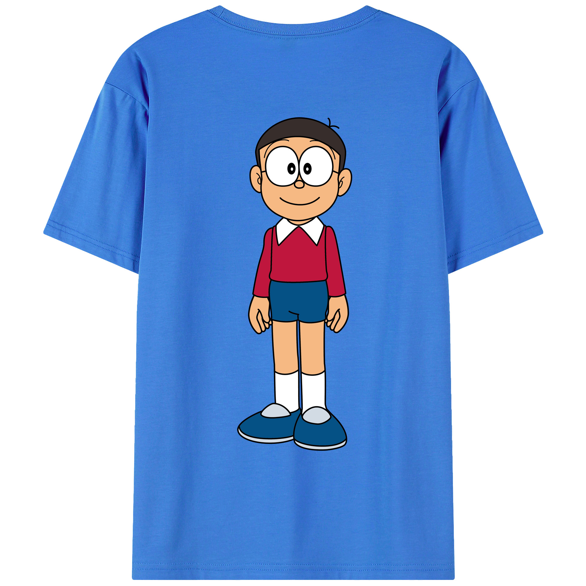 （画像用） ドラえもん 野比 のび太 Doraemon Nobita Nobi 綿100％ メンズ半袖Tシャツ（バックプリント） 通気性