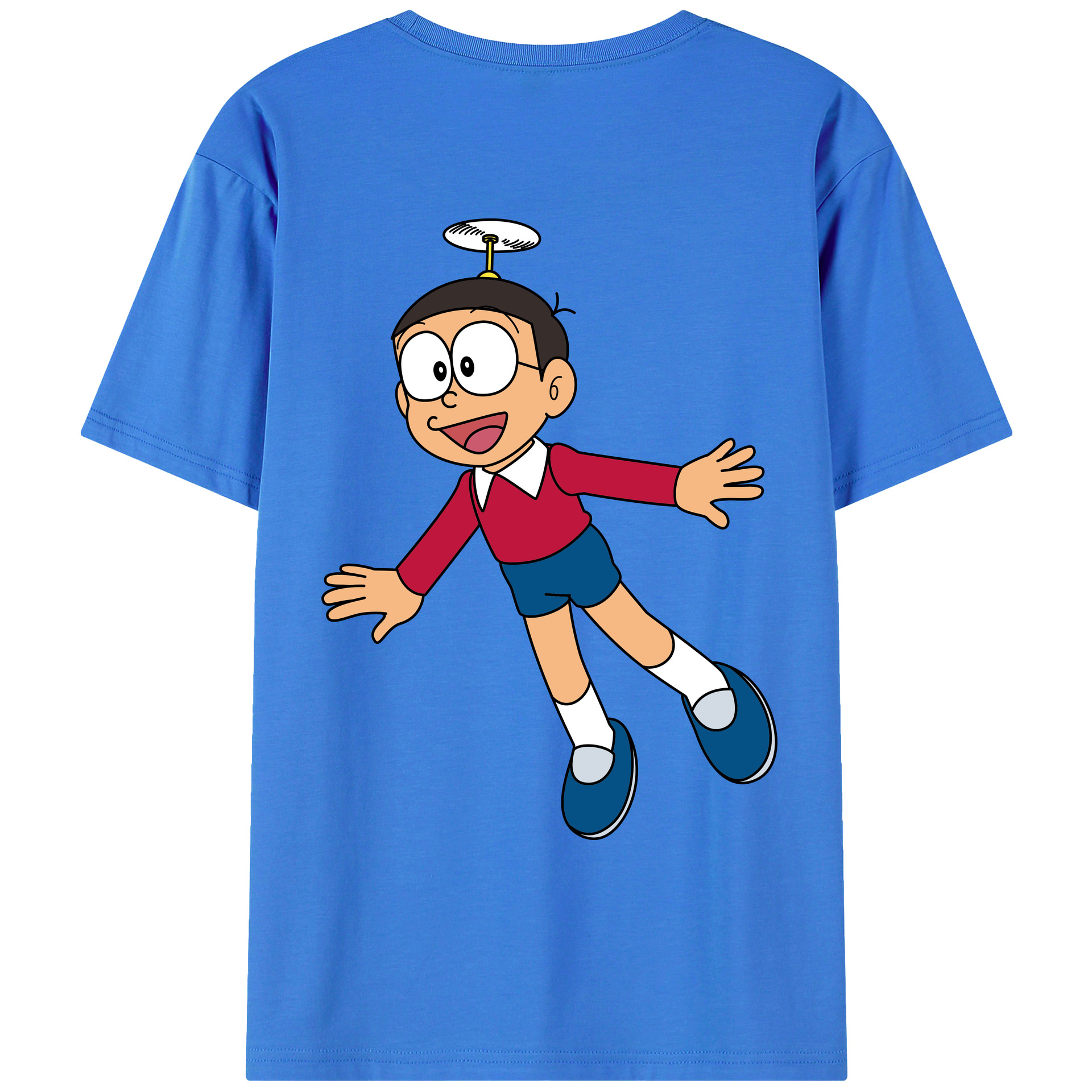 （画像用） ドラえもん 野比 のび太 Doraemon Nobita Nobi 綿100％ メンズ半袖Tシャツ（バックプリント） 通気性