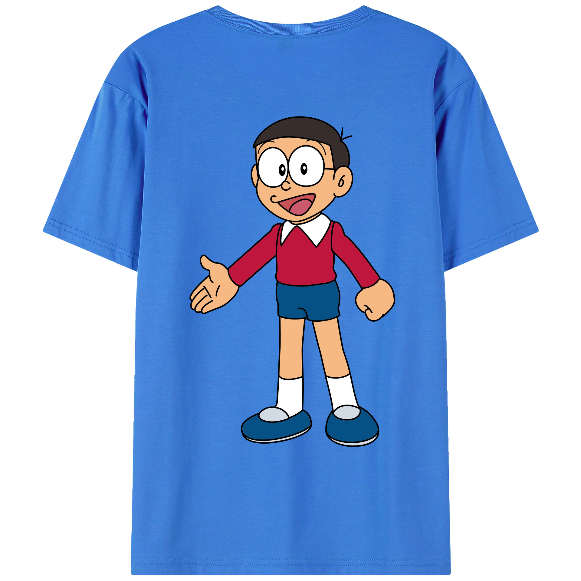 （画像用） ドラえもん 野比 のび太 Doraemon Nobita Nobi 綿100％ メンズ半袖Tシャツ（バックプリント） 通気性