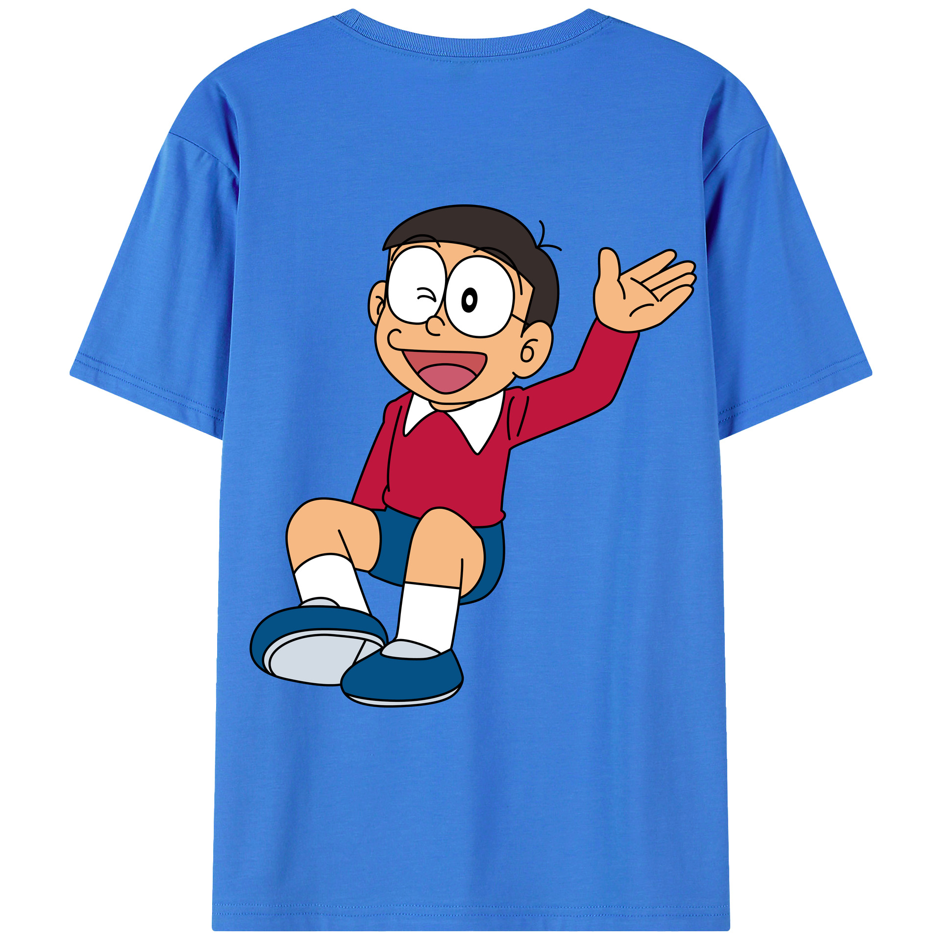 （画像用） ドラえもん 野比 のび太 Doraemon Nobita Nobi 綿100％ メンズ半袖Tシャツ（バックプリント） 通気性