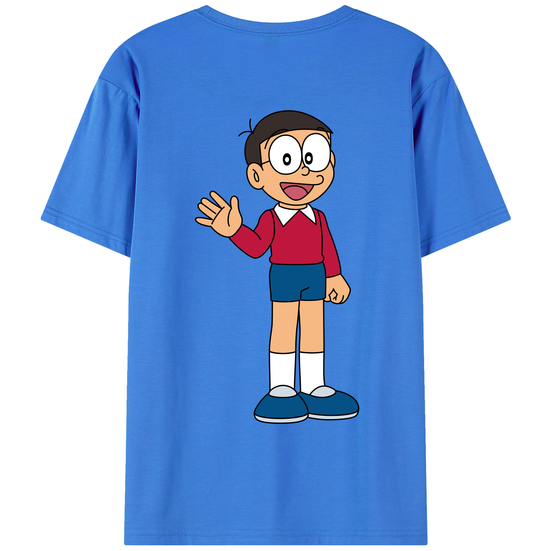 （画像用） ドラえもん 野比 のび太 Doraemon Nobita Nobi 綿100％ メンズ半袖Tシャツ（バックプリント） 通気性