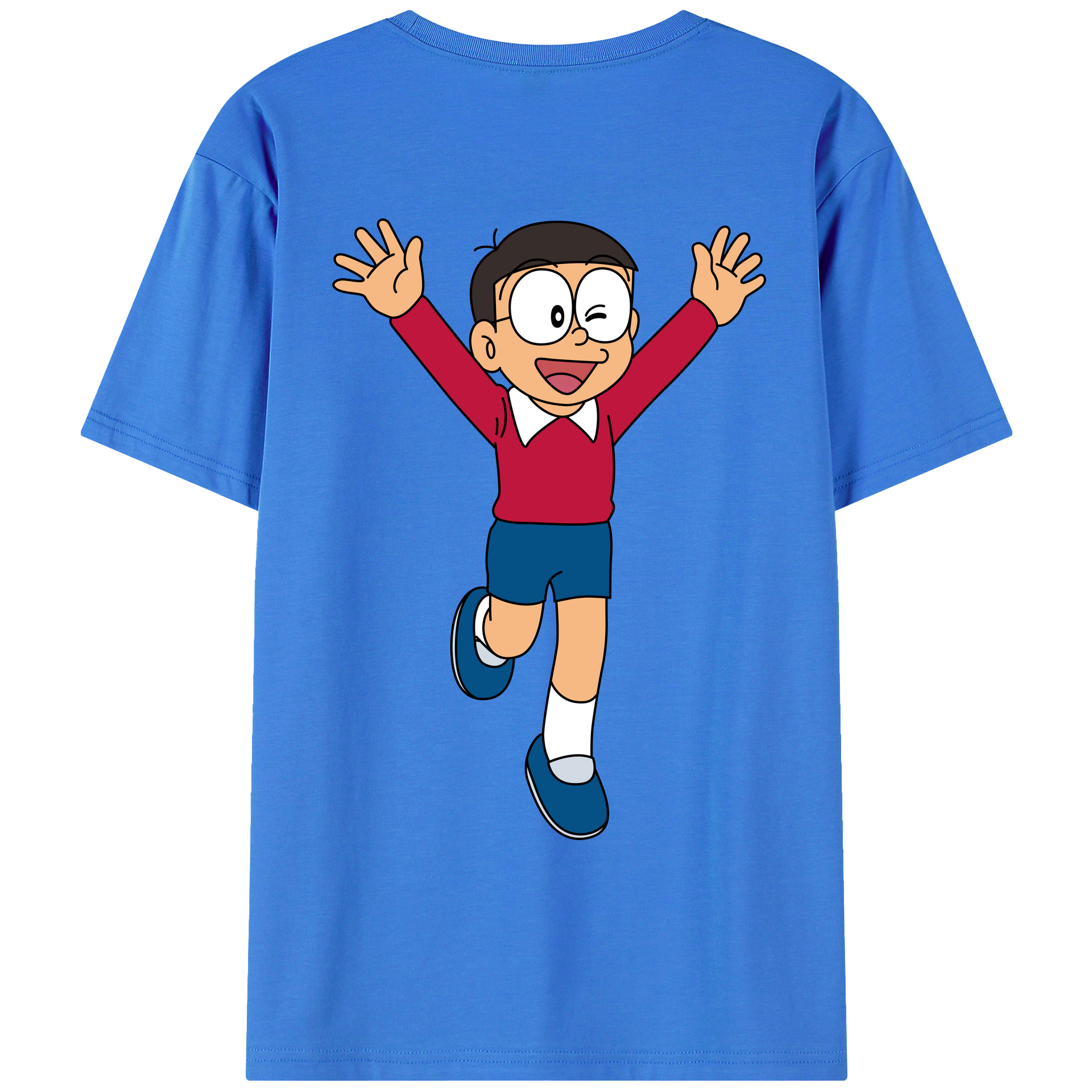 （画像用） ドラえもん 野比 のび太 Doraemon Nobita Nobi 綿100％ メンズ半袖Tシャツ（バックプリント） 通気性