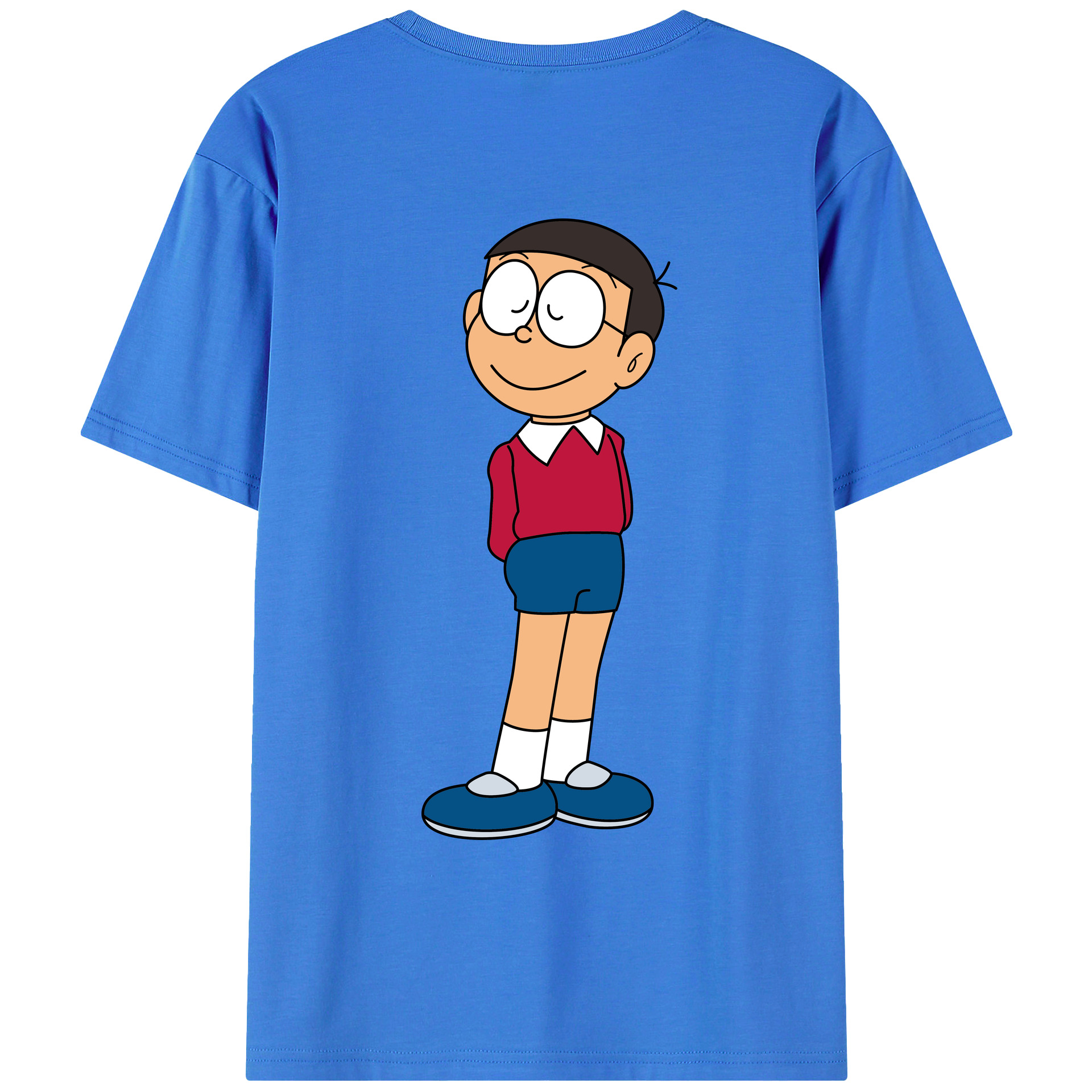 （画像用） ドラえもん 野比 のび太 Doraemon Nobita Nobi 綿100％ メンズ半袖Tシャツ（バックプリント） 通気性