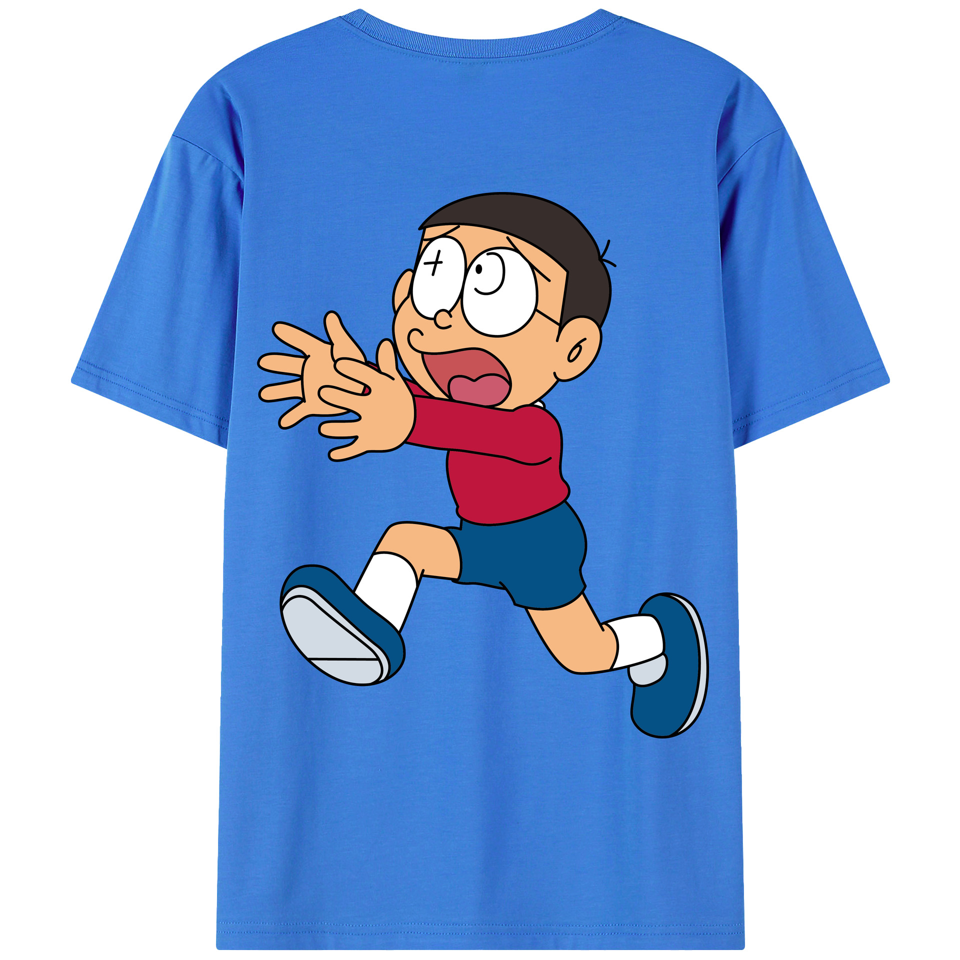 （画像用） ドラえもん 野比 のび太 Doraemon Nobita Nobi 綿100％ メンズ半袖Tシャツ（バックプリント） 通気性
