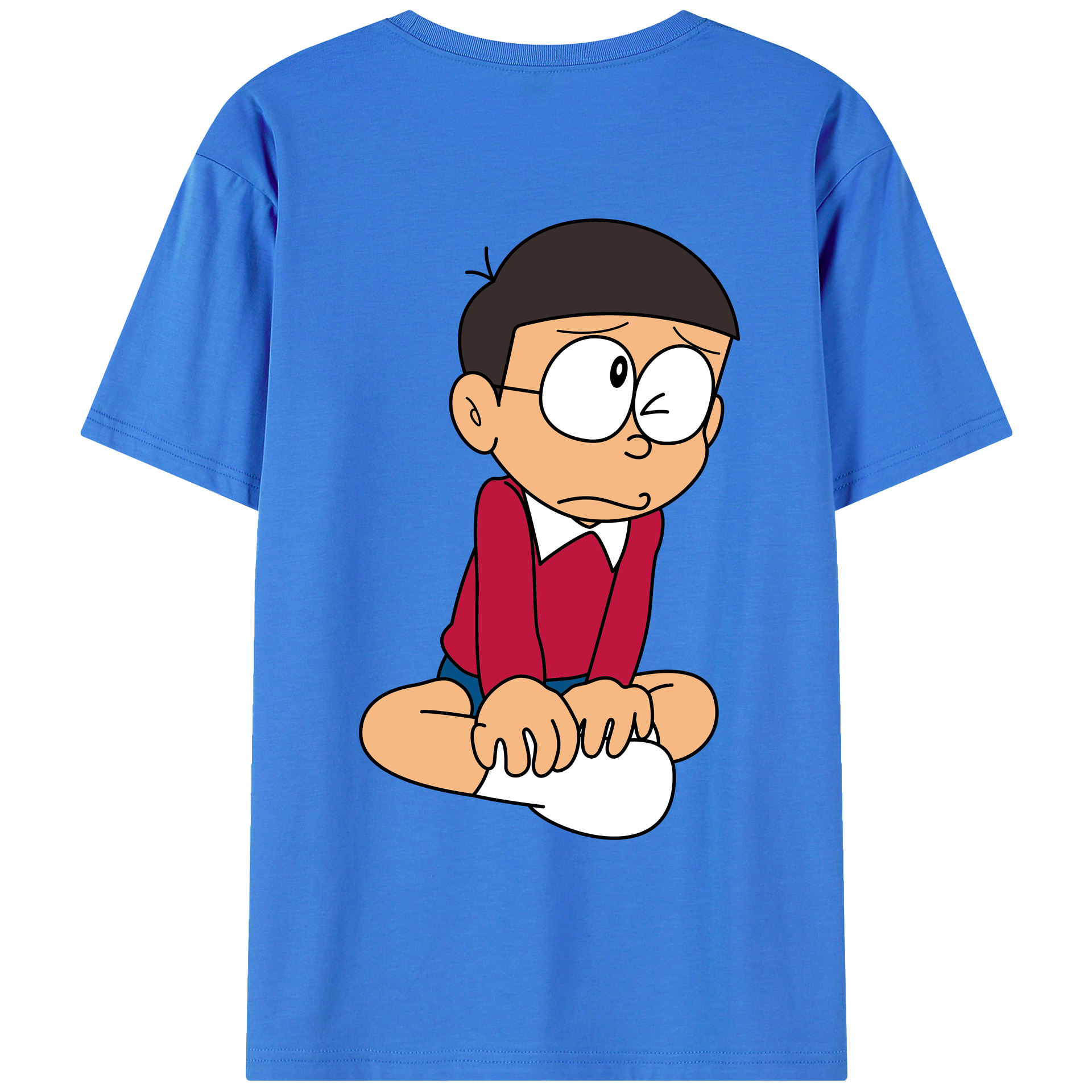 （画像用） ドラえもん 野比 のび太 Doraemon Nobita Nobi 綿100％ メンズ半袖Tシャツ（バックプリント） 通気性
