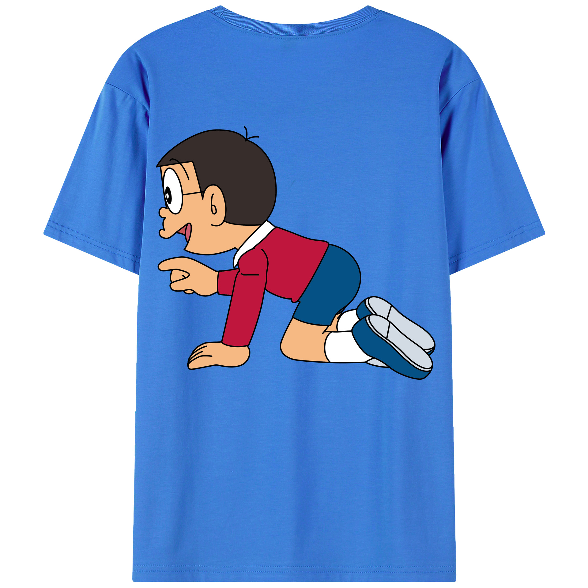 （画像用） ドラえもん 野比 のび太 Doraemon Nobita Nobi 綿100％ メンズ半袖Tシャツ（バックプリント） 通気性