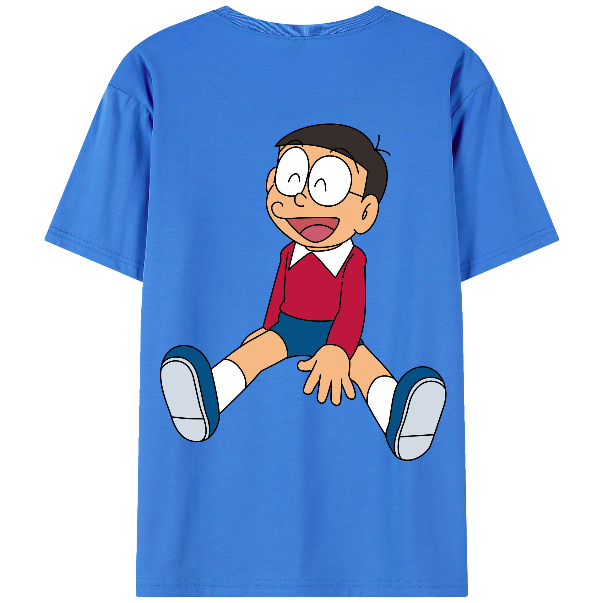 （画像用） ドラえもん 野比 のび太 Doraemon Nobita Nobi 綿100％ メンズ半袖Tシャツ（バックプリント） 通気性