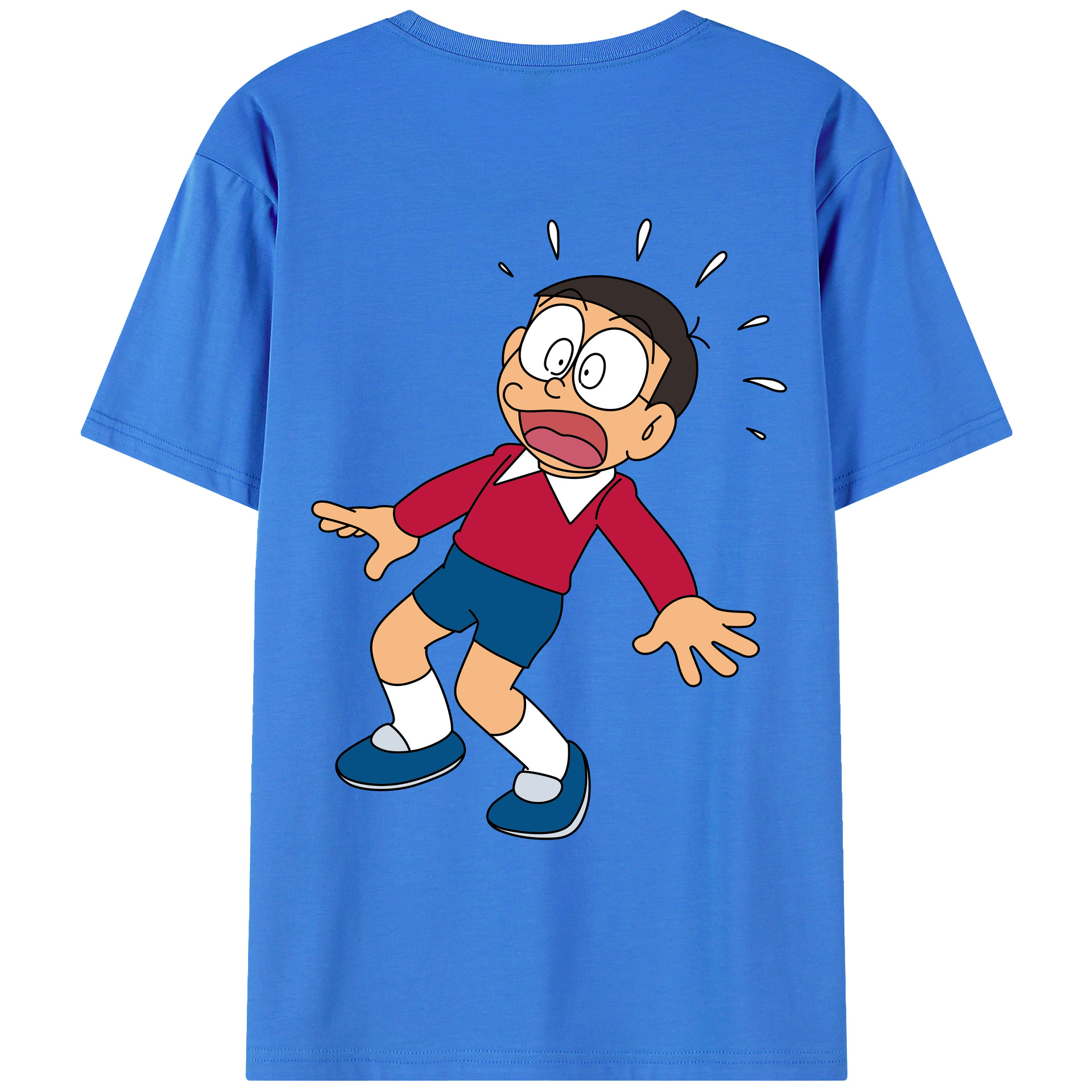 （画像用） ドラえもん 野比 のび太 Doraemon Nobita Nobi 綿100％ メンズ半袖Tシャツ（バックプリント） 通気性