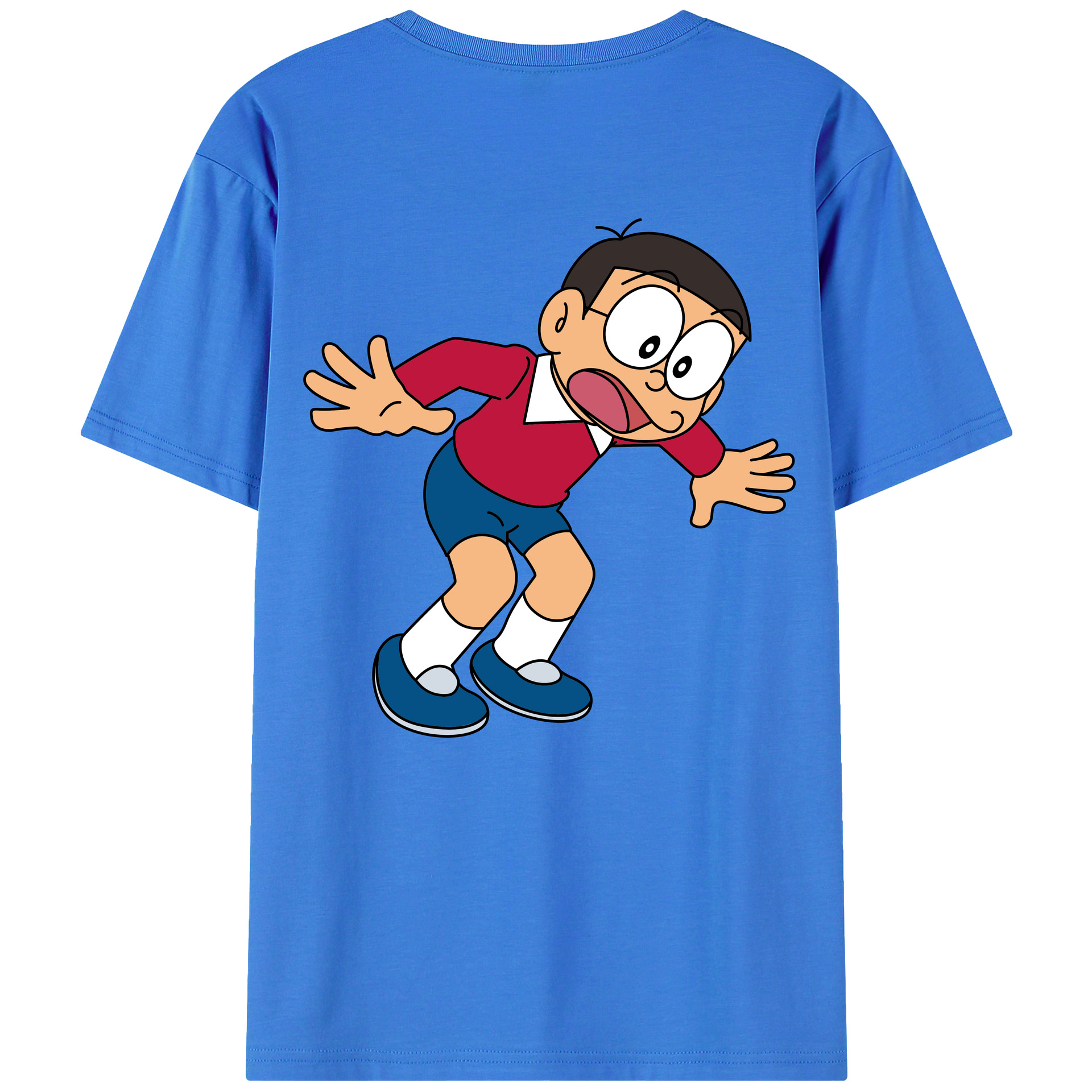 （画像用） ドラえもん 野比 のび太 Doraemon Nobita Nobi 綿100％ メンズ半袖Tシャツ（バックプリント） 通気性