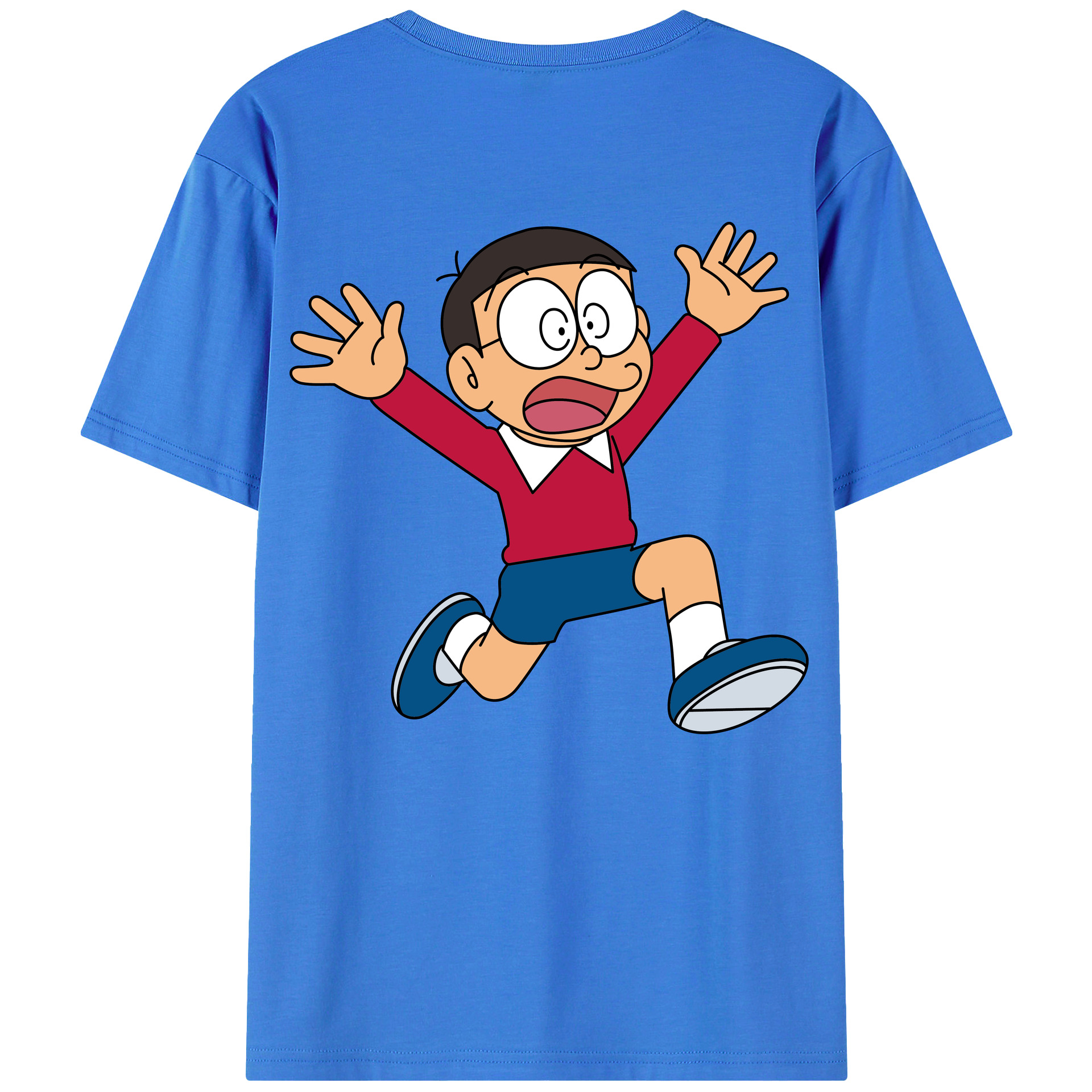 （画像用） ドラえもん 野比 のび太 Doraemon Nobita Nobi 綿100％ メンズ半袖Tシャツ（バックプリント） 通気性