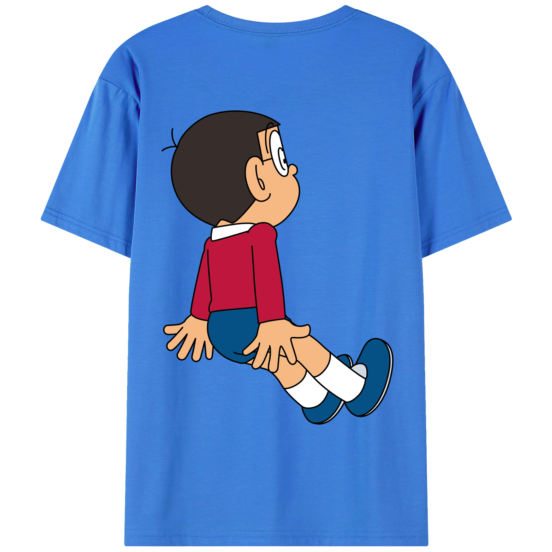 （画像用） ドラえもん 野比 のび太 Doraemon Nobita Nobi 綿100％ メンズ半袖Tシャツ（バックプリント） 通気性