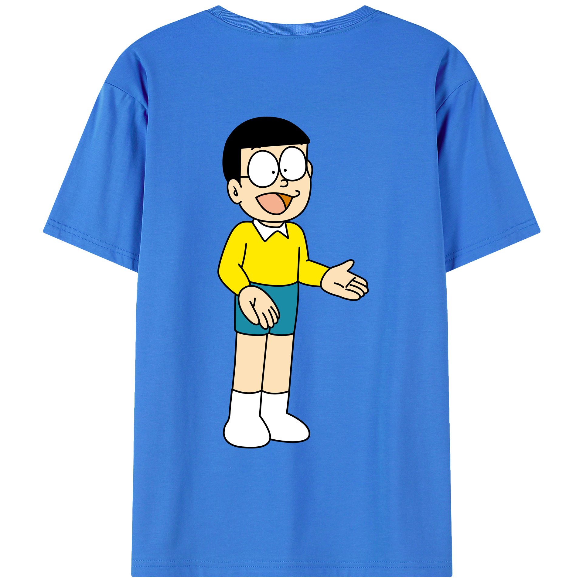 （画像用） ドラえもん 野比 のび太 Doraemon Nobita Nobi 綿100％ メンズ半袖Tシャツ（バックプリント） 通気性