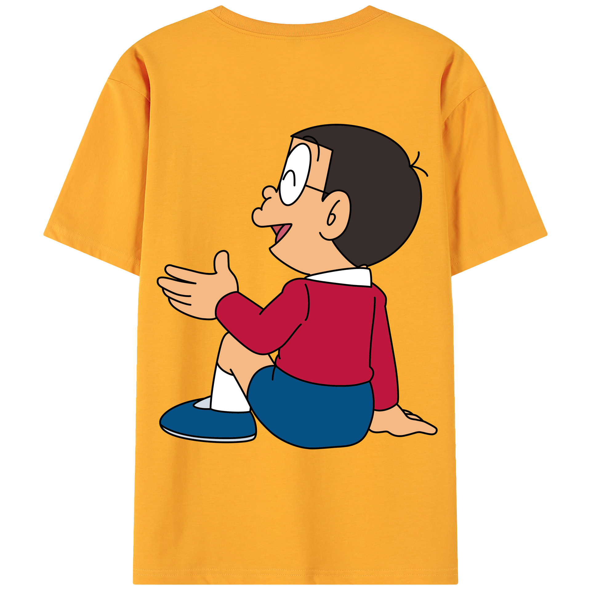 （画像用） ドラえもん 野比 のび太 Doraemon Nobita Nobi 綿100％ メンズ半袖Tシャツ（バックプリント） 通気性