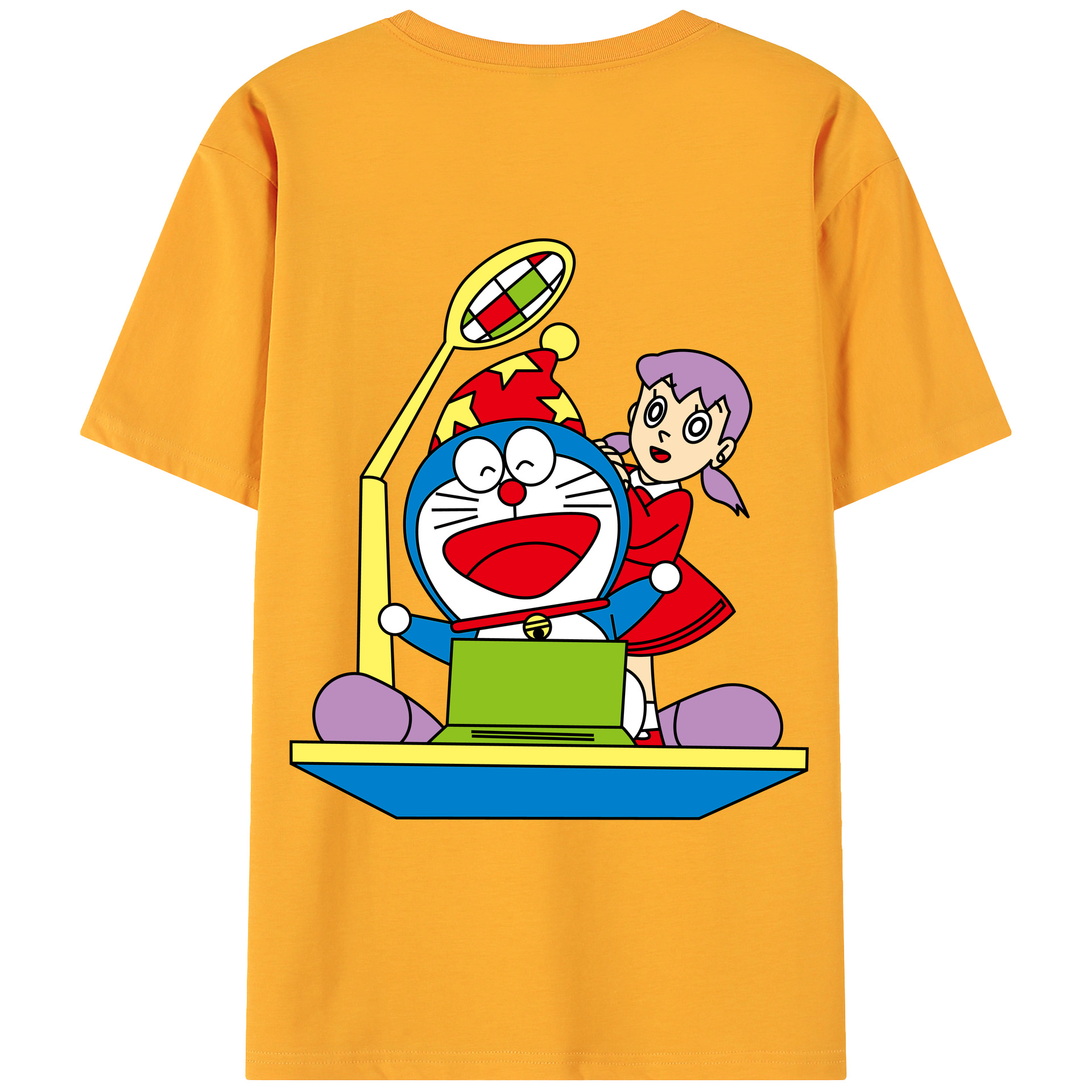 （画像用） ドラえもん みなもと しずか Doraemon Shizuka Minamoto 綿100％ メンズ半袖Tシャツ（バックプリント） 通気性
