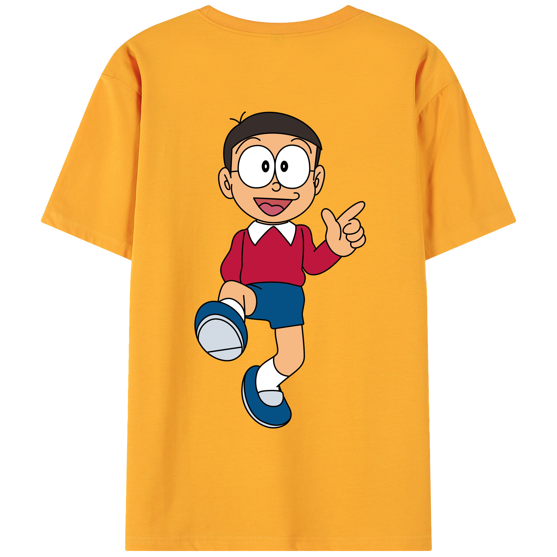 （画像用） ドラえもん 野比 のび太 Doraemon Nobita Nobi 綿100％ メンズ半袖Tシャツ（バックプリント） 通気性