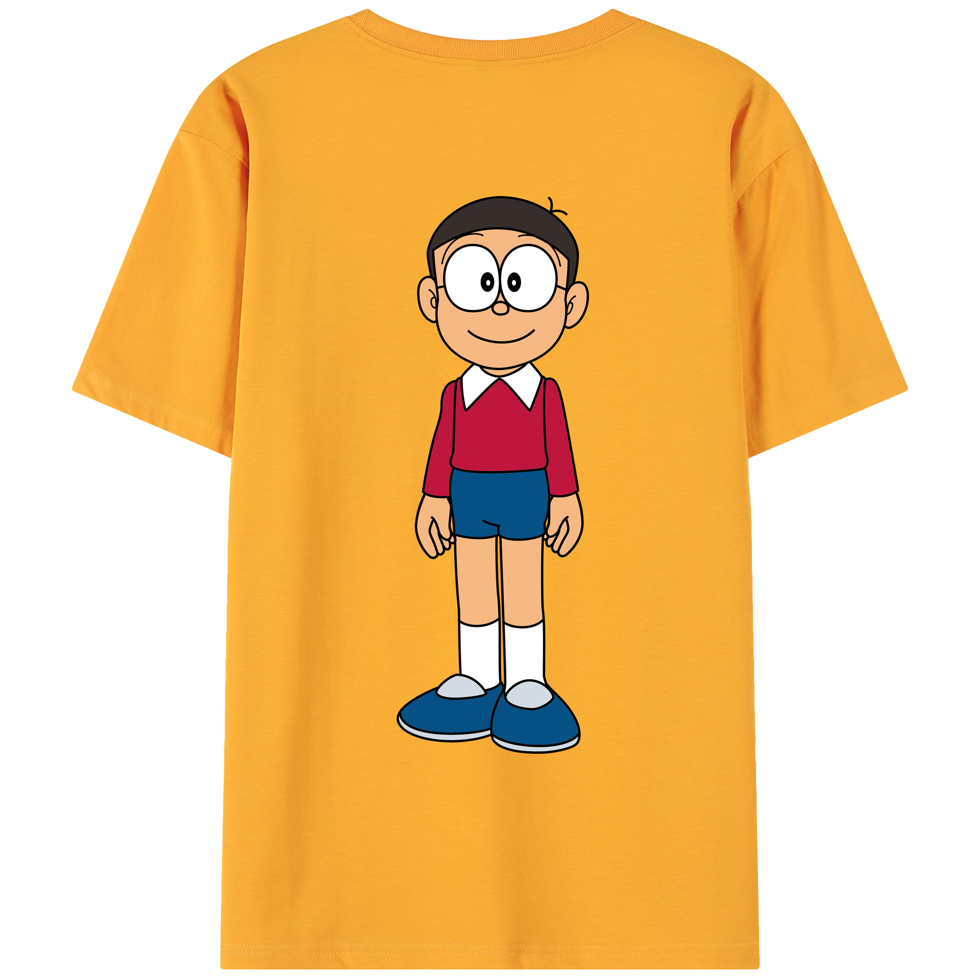 （画像用） ドラえもん 野比 のび太 Doraemon Nobita Nobi 綿100％ メンズ半袖Tシャツ（バックプリント） 通気性