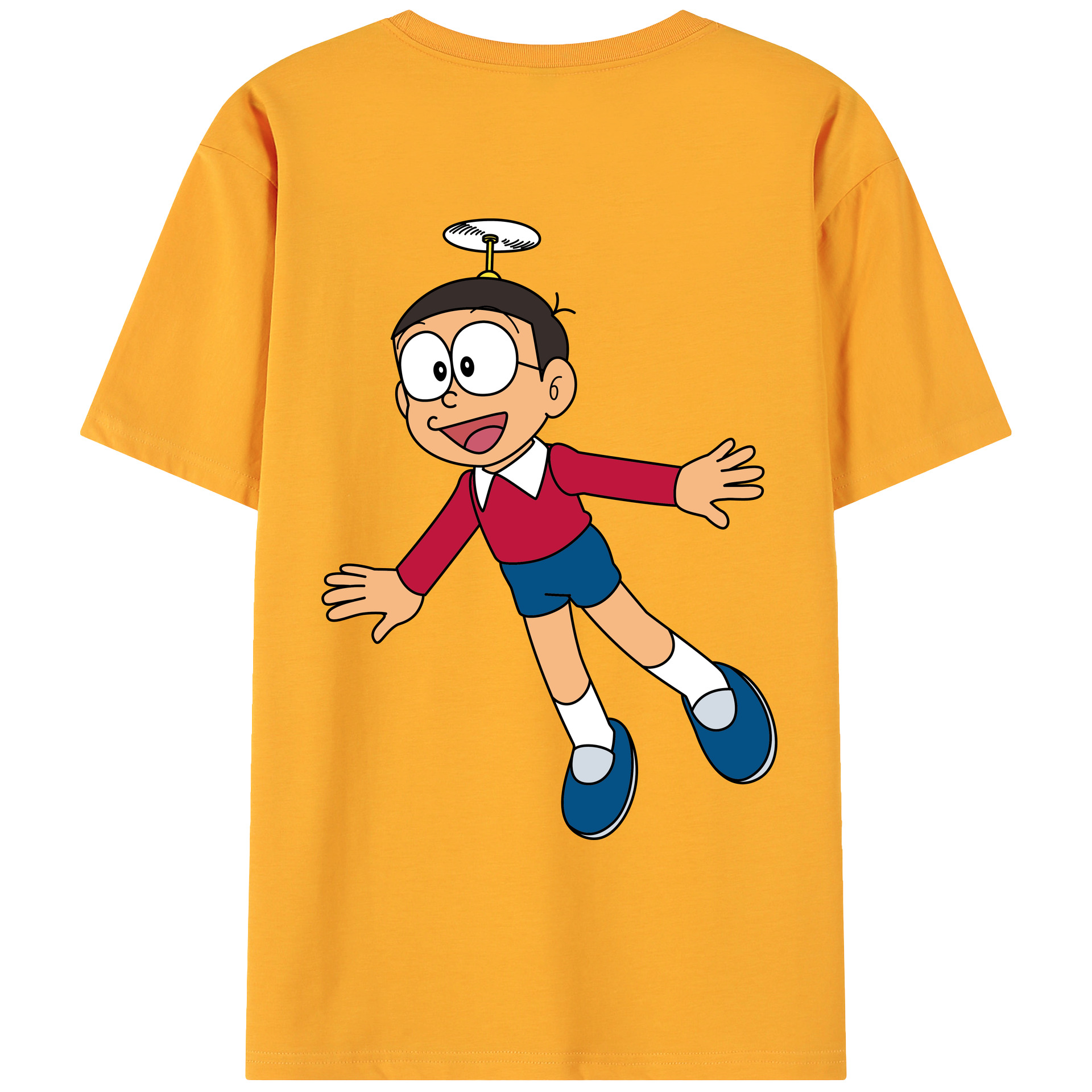 （画像用） ドラえもん 野比 のび太 Doraemon Nobita Nobi 綿100％ メンズ半袖Tシャツ（バックプリント） 通気性