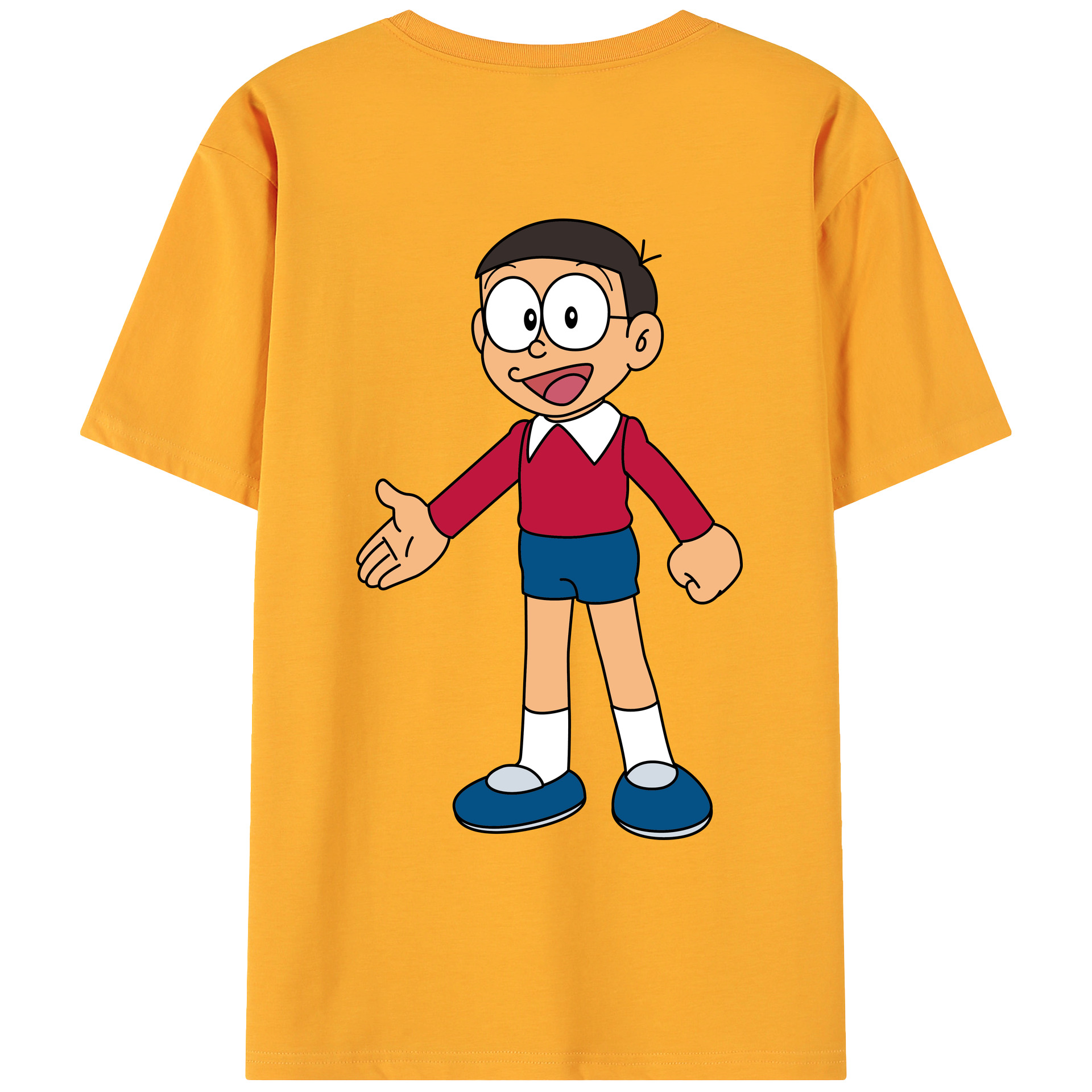 （画像用） ドラえもん 野比 のび太 Doraemon Nobita Nobi 綿100％ メンズ半袖Tシャツ（バックプリント） 通気性