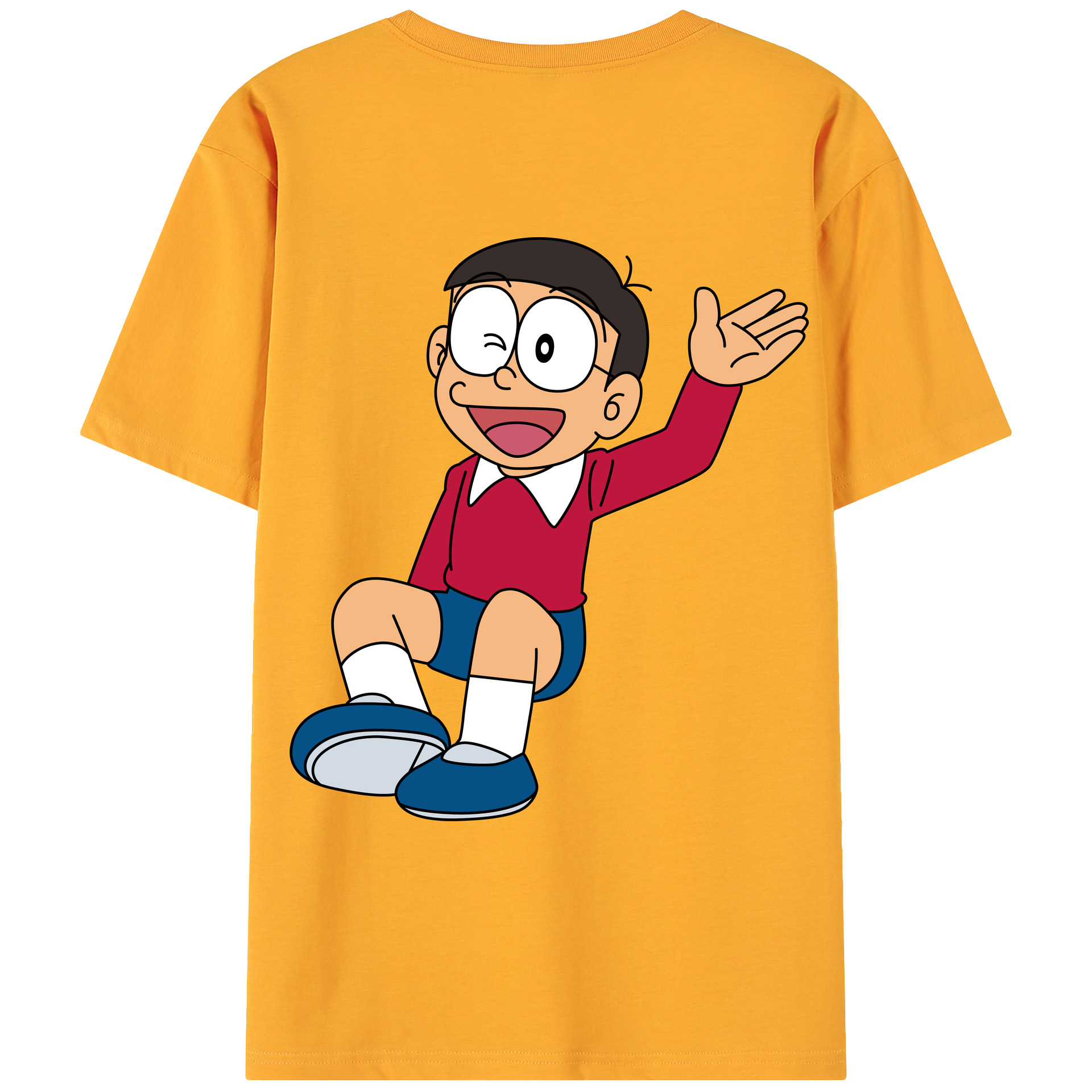 （画像用） ドラえもん 野比 のび太 Doraemon Nobita Nobi 綿100％ メンズ半袖Tシャツ（バックプリント） 通気性